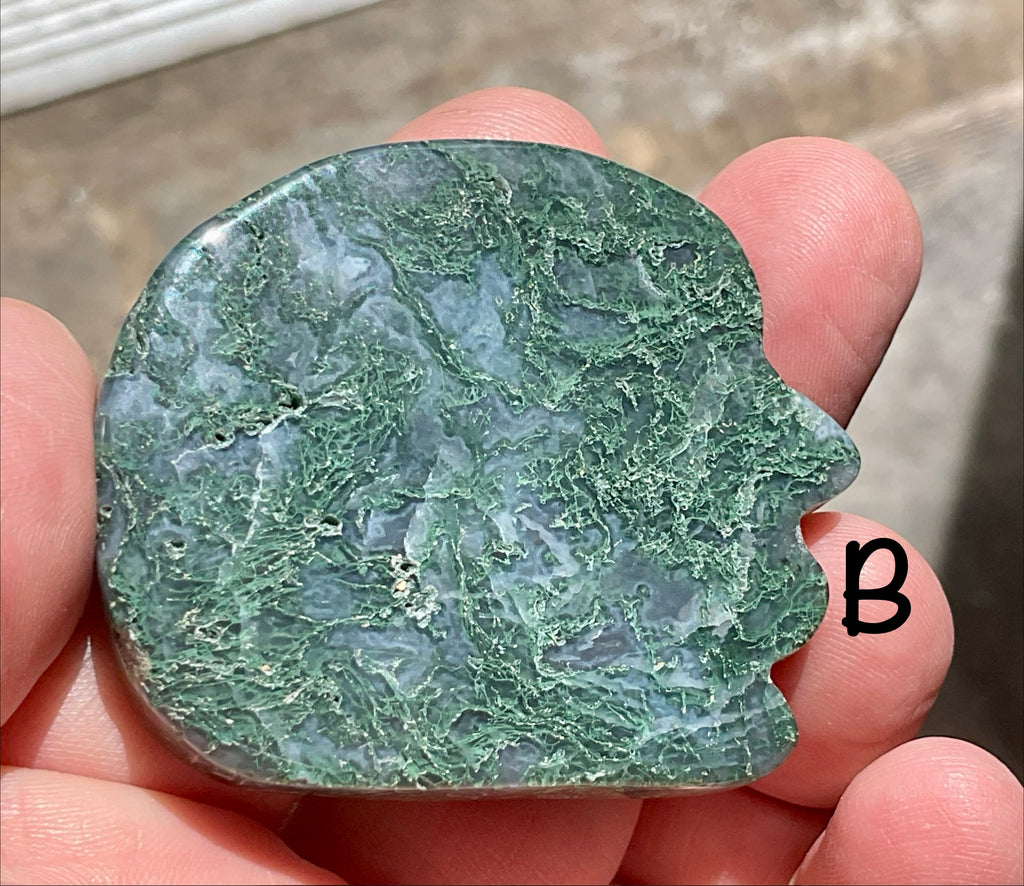 Moss Agate “Man in Moon” Carving Group 1