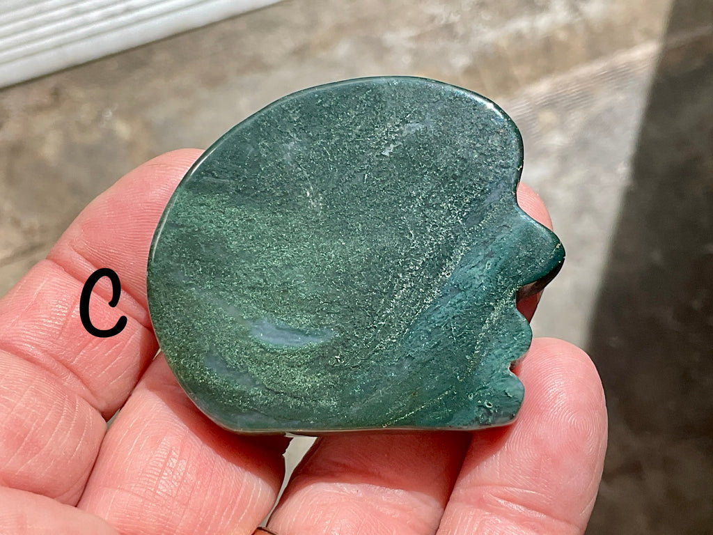 Moss Agate “Man in Moon” Carving Group 1