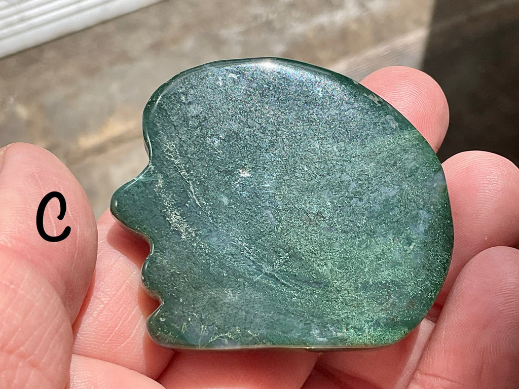 Moss Agate “Man in Moon” Carving Group 1