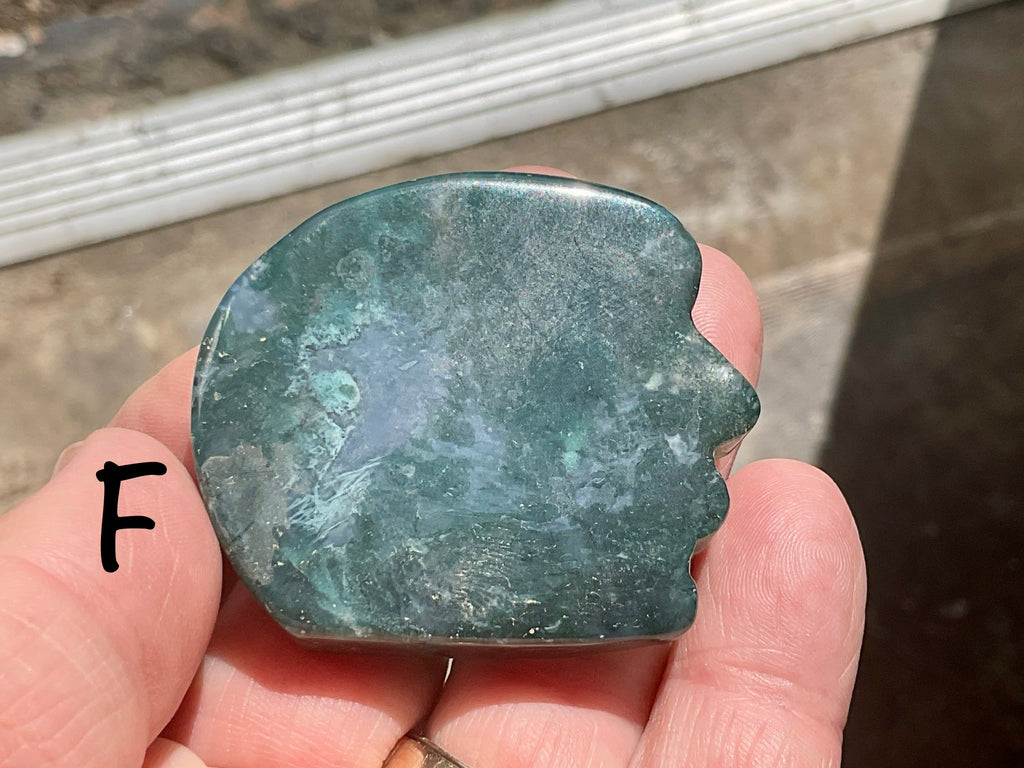 Moss Agate “Man in Moon” Carving Group 1