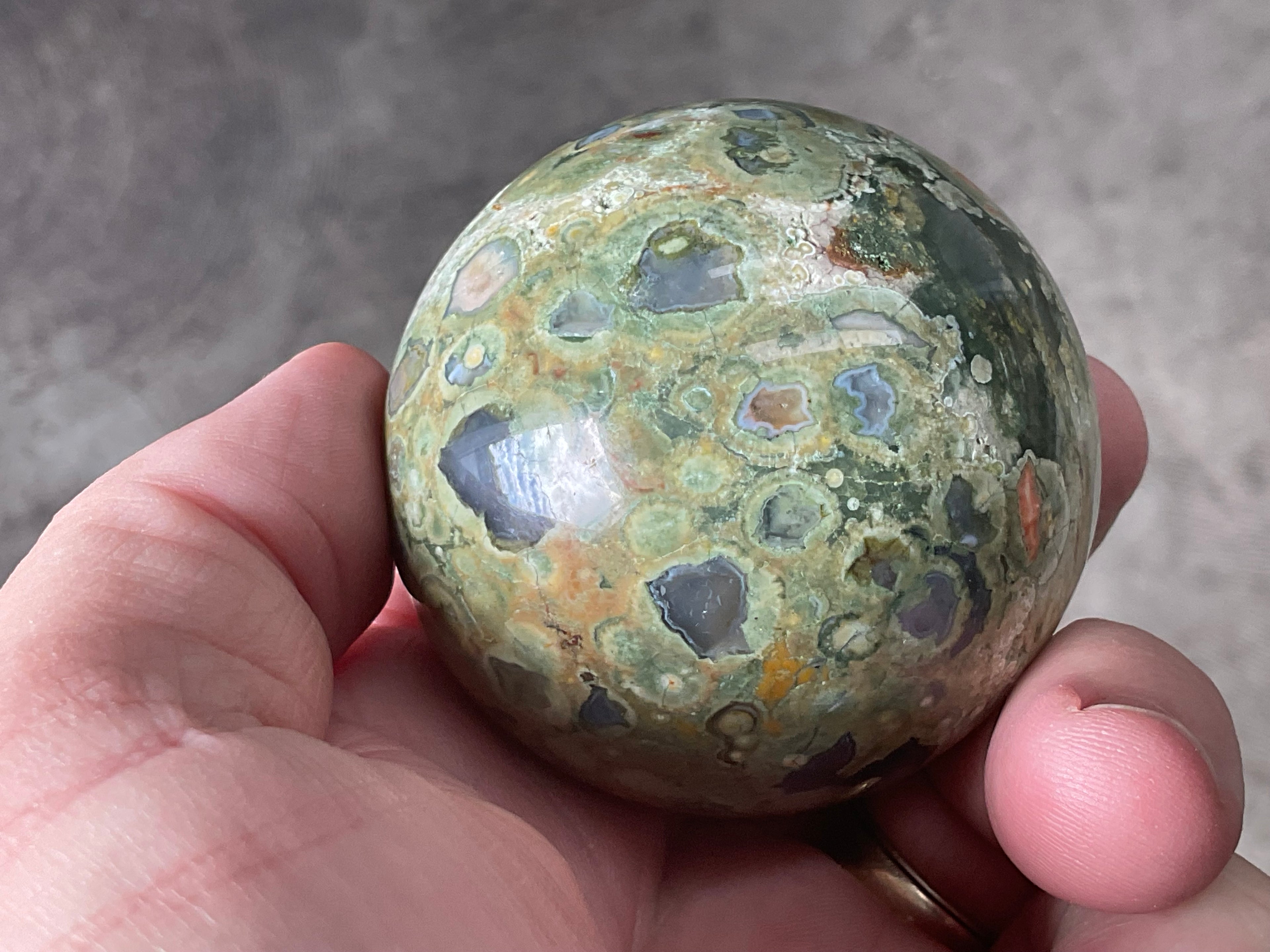 220g Mt Hay Rhyolite (Amulet Stone) Sphere 2C