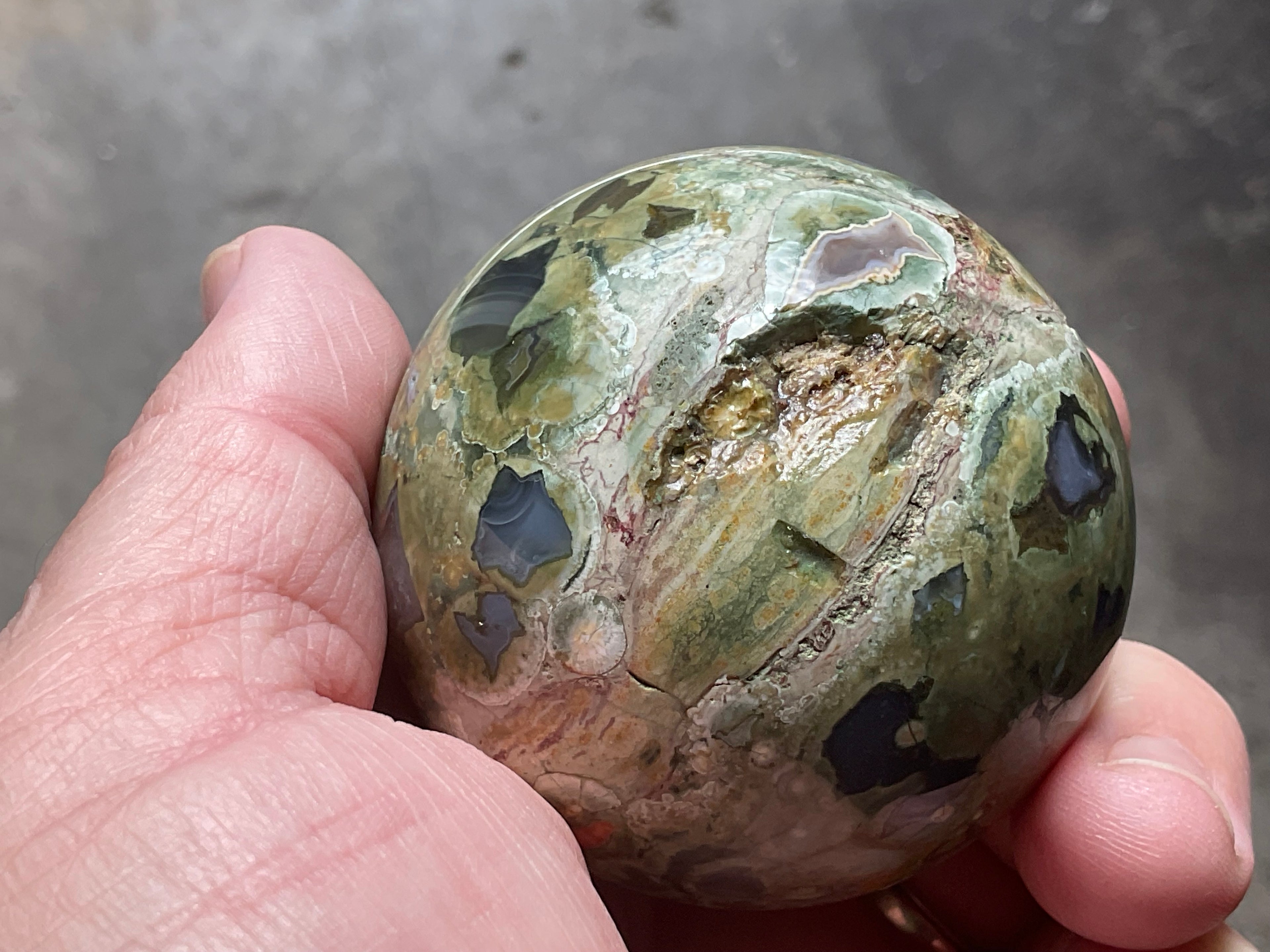 220g Mt Hay Rhyolite (Amulet Stone) Sphere 2C