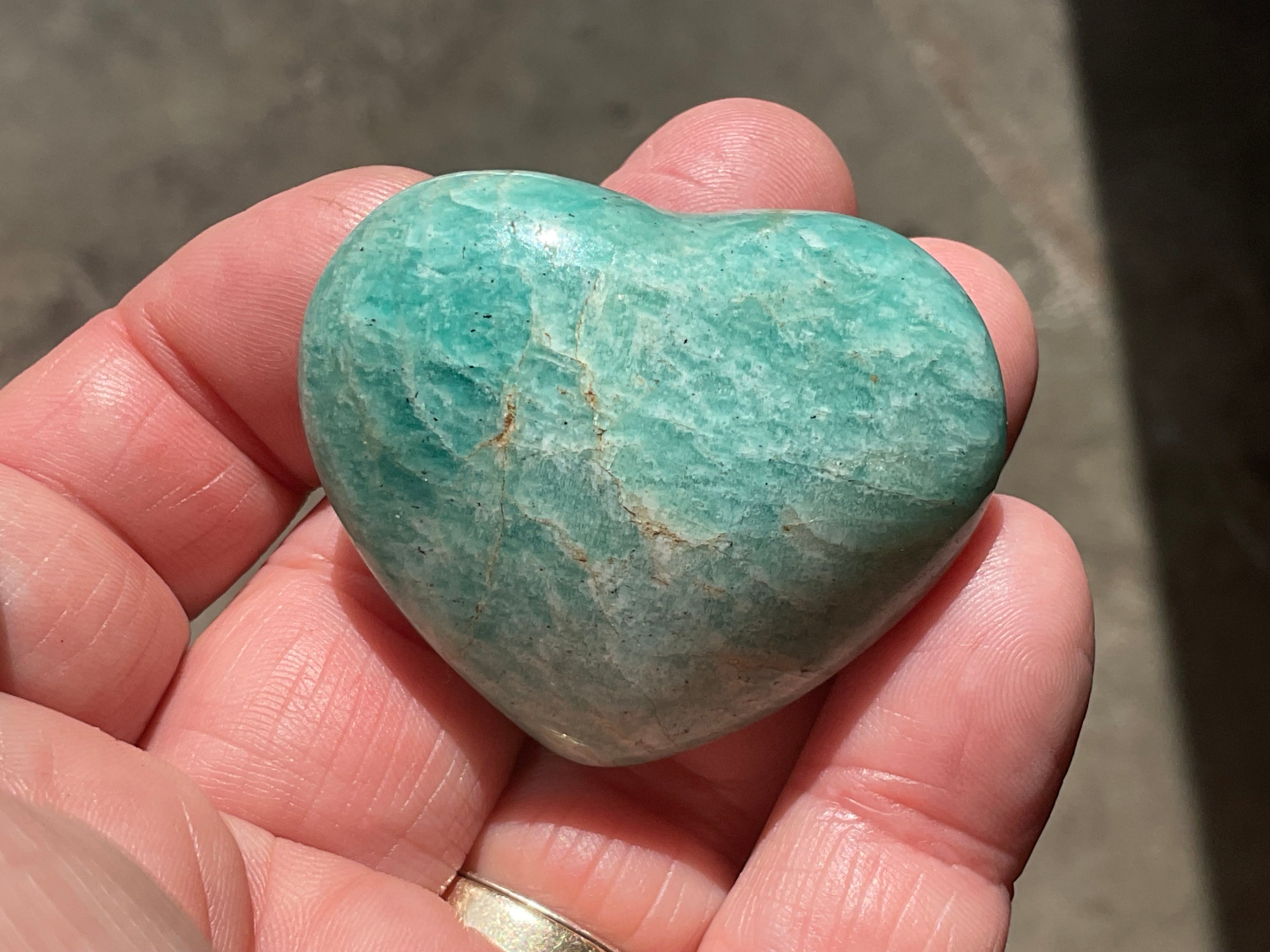 46g Amazonite Heart Palmstone 1B