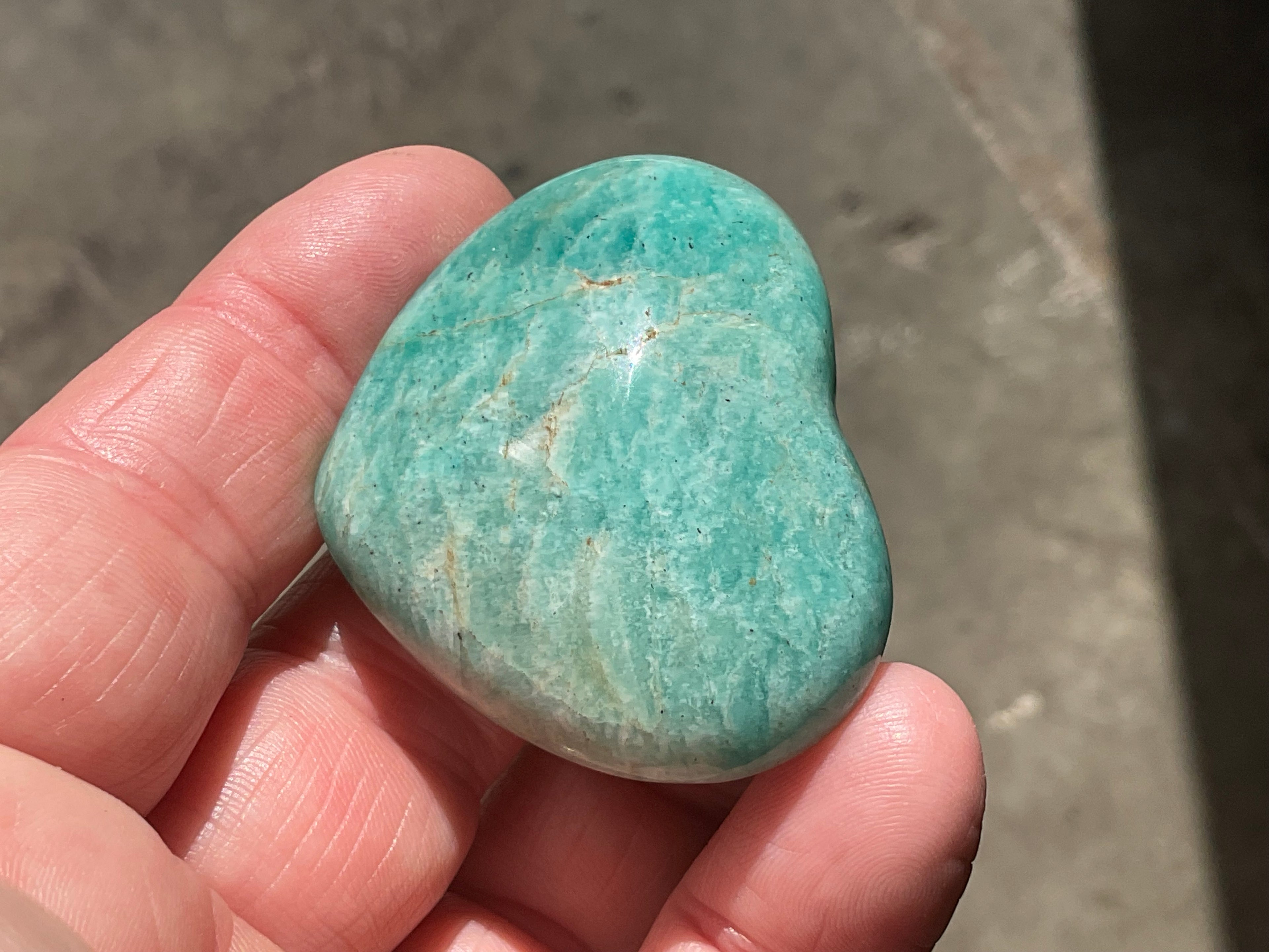 46g Amazonite Heart Palmstone 1B