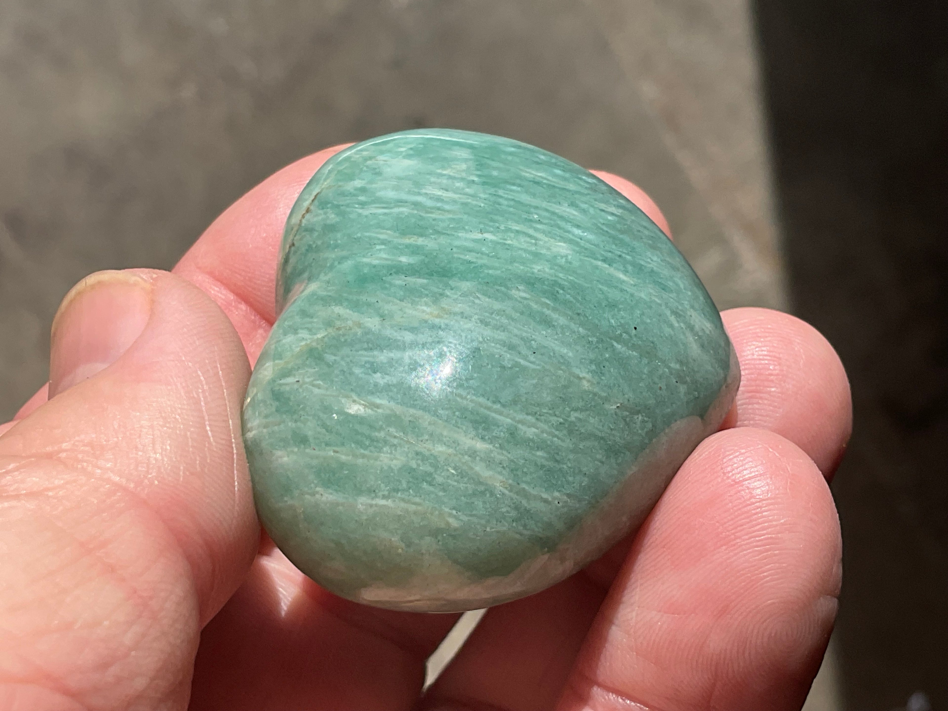 60g Amazonite Heart Palmstone 1C