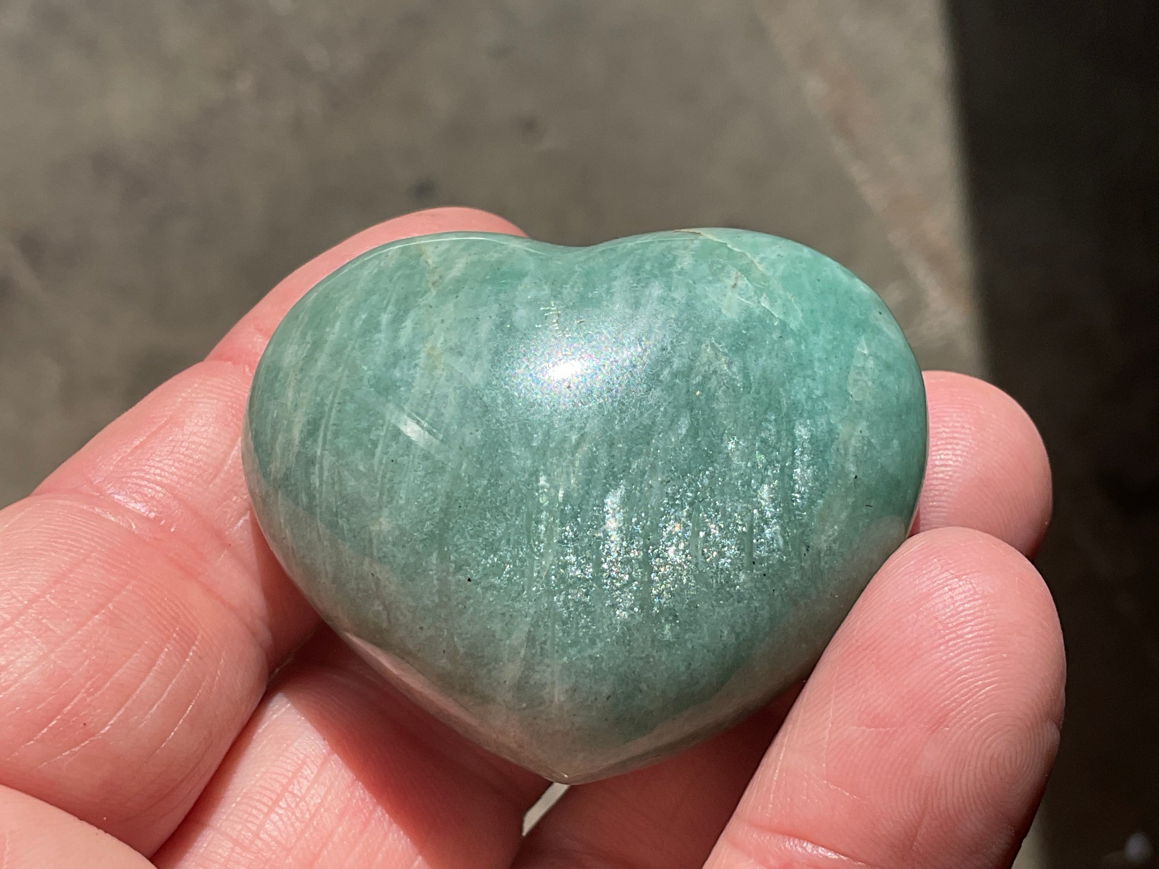 60g Amazonite Heart Palmstone 1C