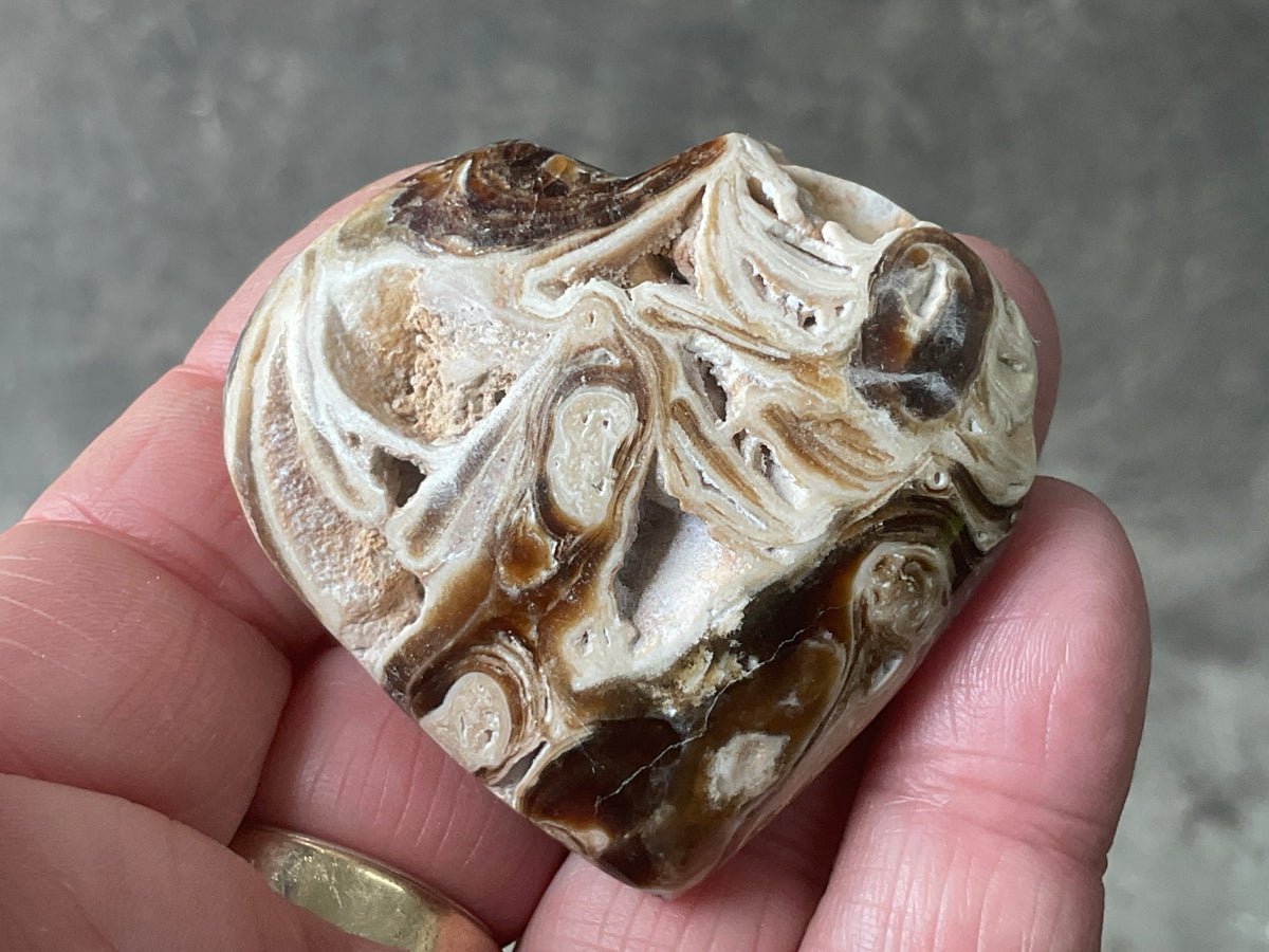 66g Chocolate Calcite/Aragonite Heart 3A