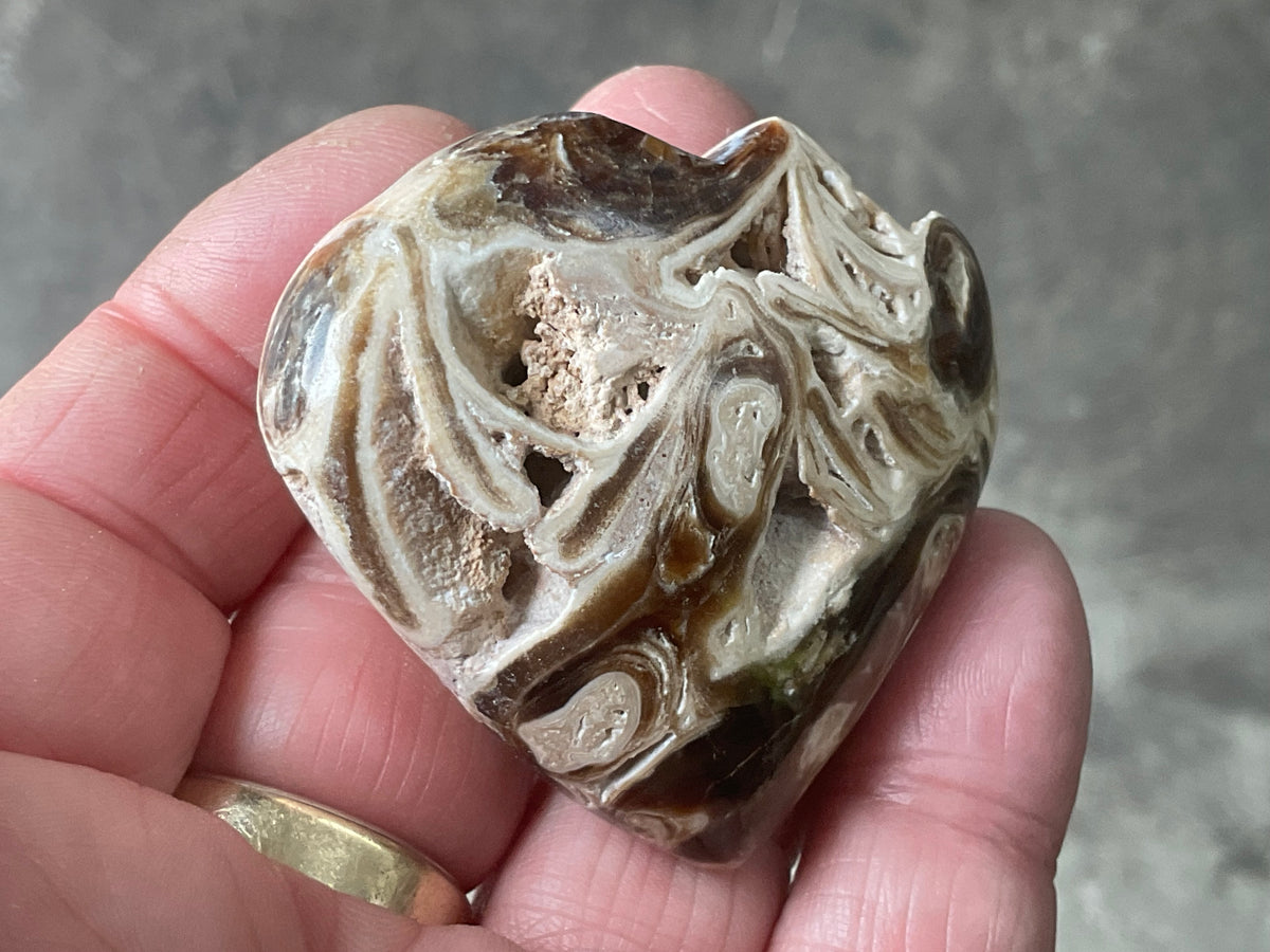 66g Chocolate Calcite/Aragonite Heart 3A