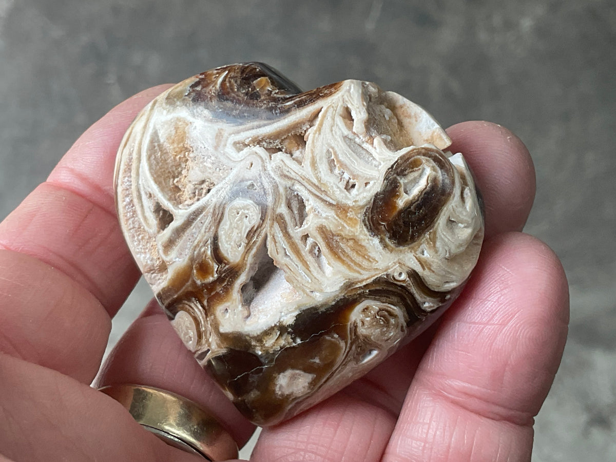 66g Chocolate Calcite/Aragonite Heart 3A