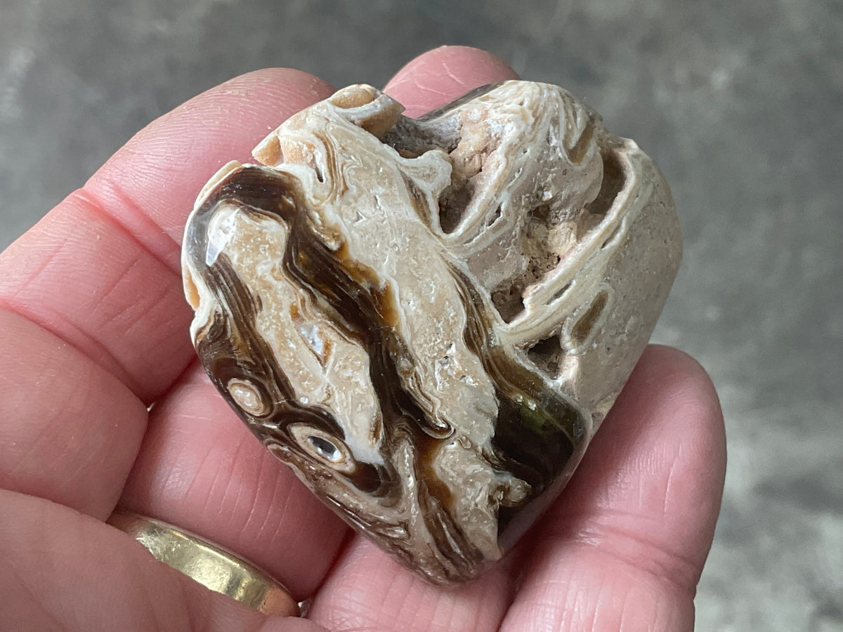 66g Chocolate Calcite/Aragonite Heart 3A
