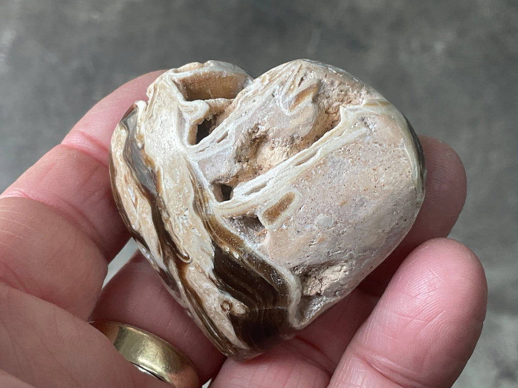 66g Chocolate Calcite/Aragonite Heart 3A