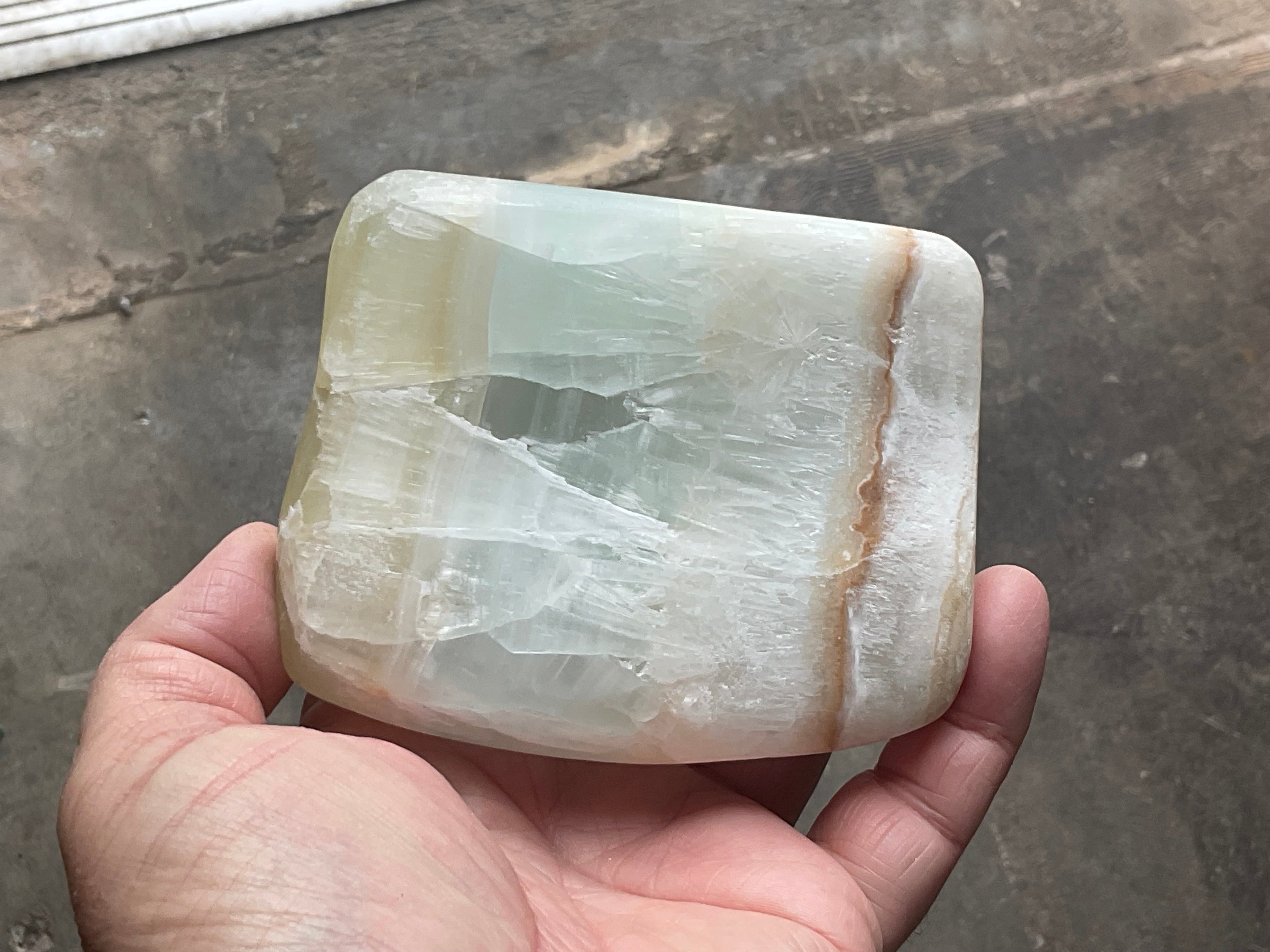362g Pistachio Calcite Freeform 3B