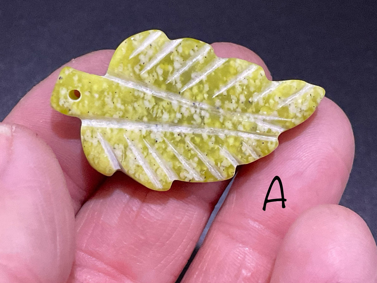 Lime Green Pakistan Asterite Drilled Leaf Pendant Group 1