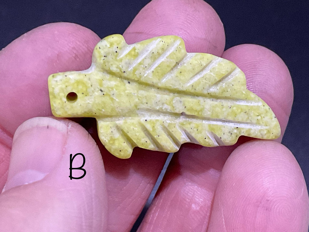Lime Green Pakistan Asterite Drilled Leaf Pendant Group 1