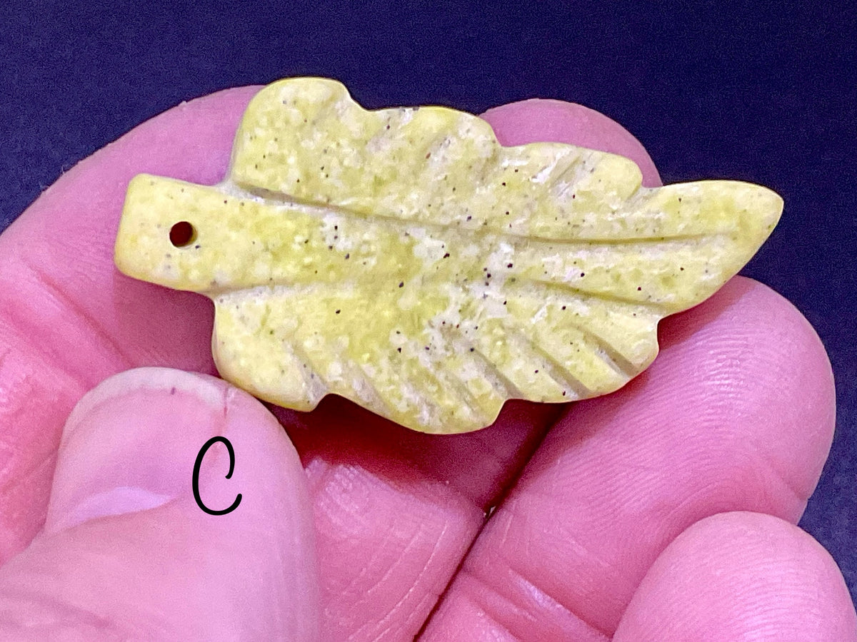 Lime Green Pakistan Asterite Drilled Leaf Pendant Group 1