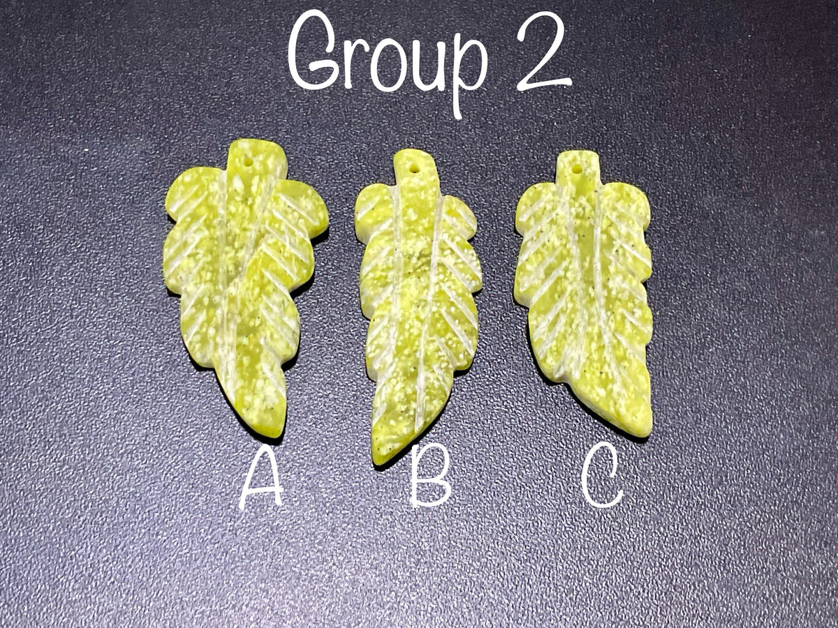 Lime Green Pakistan Asterite Drilled Leaf Pendant Group 2
