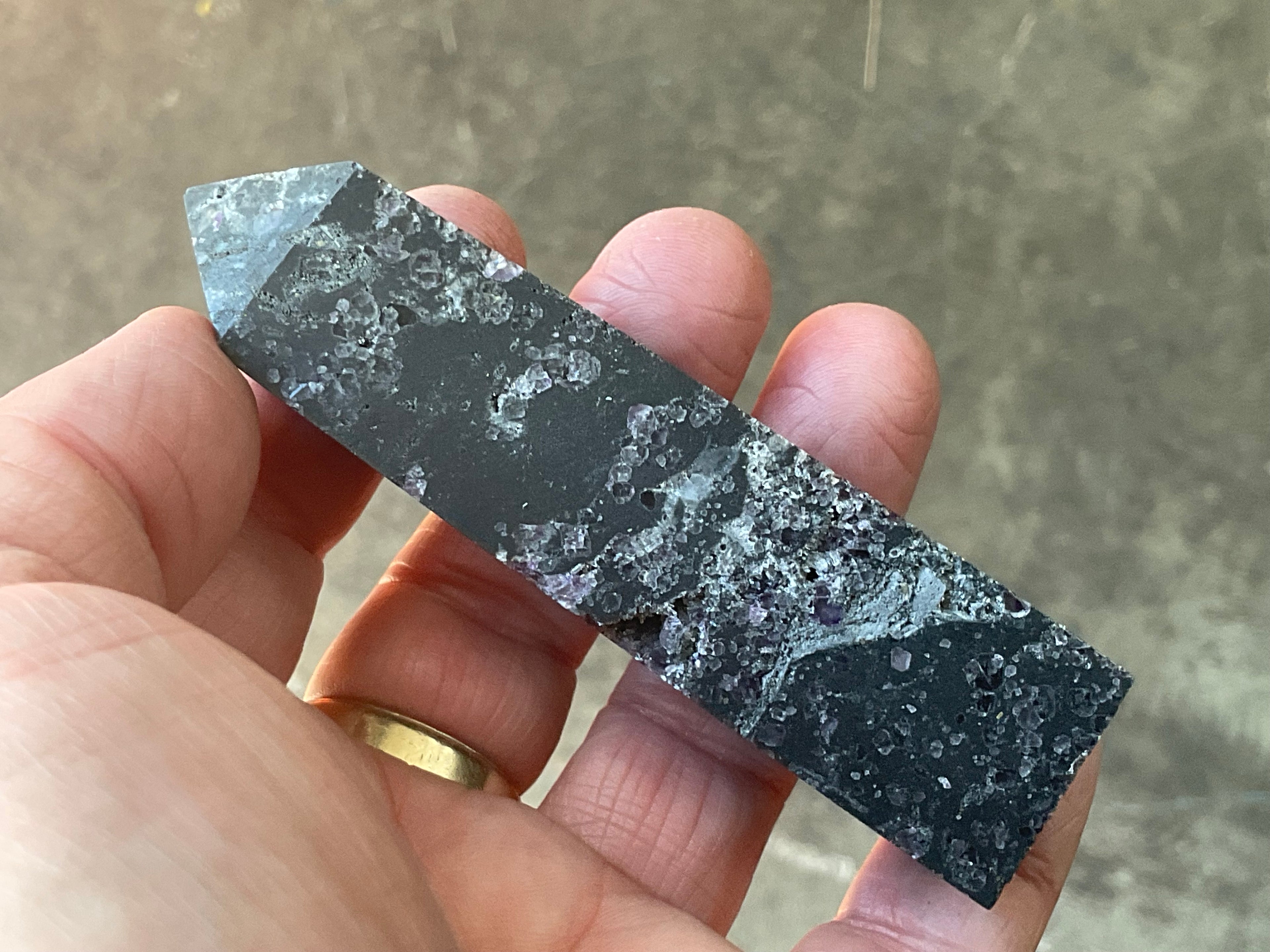 90g Chalcedony on Druzy Quartz Generator with Lavender Fluorite and Clear Quartz 1B
