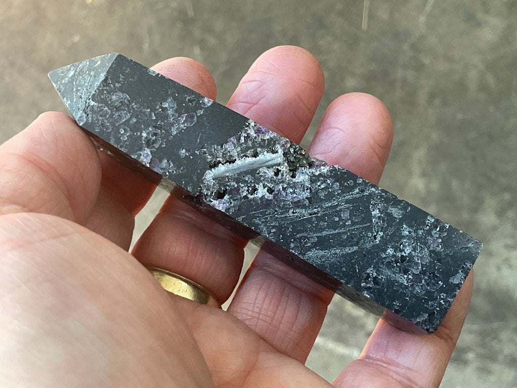 90g Chalcedony on Druzy Quartz Generator with Lavender Fluorite and Clear Quartz 1B