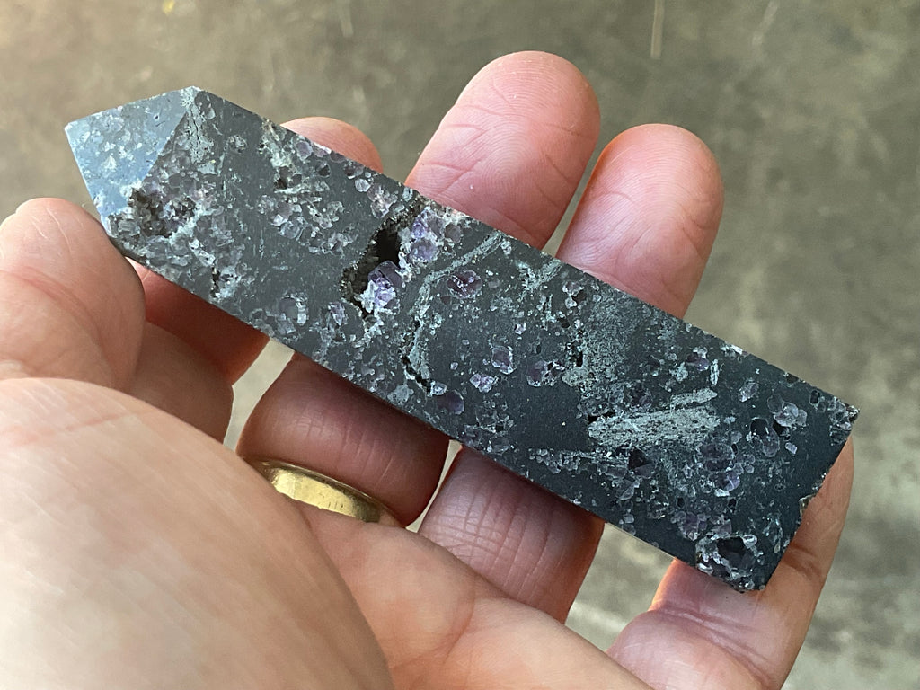 90g Chalcedony on Druzy Quartz Generator with Lavender Fluorite and Clear Quartz 1B