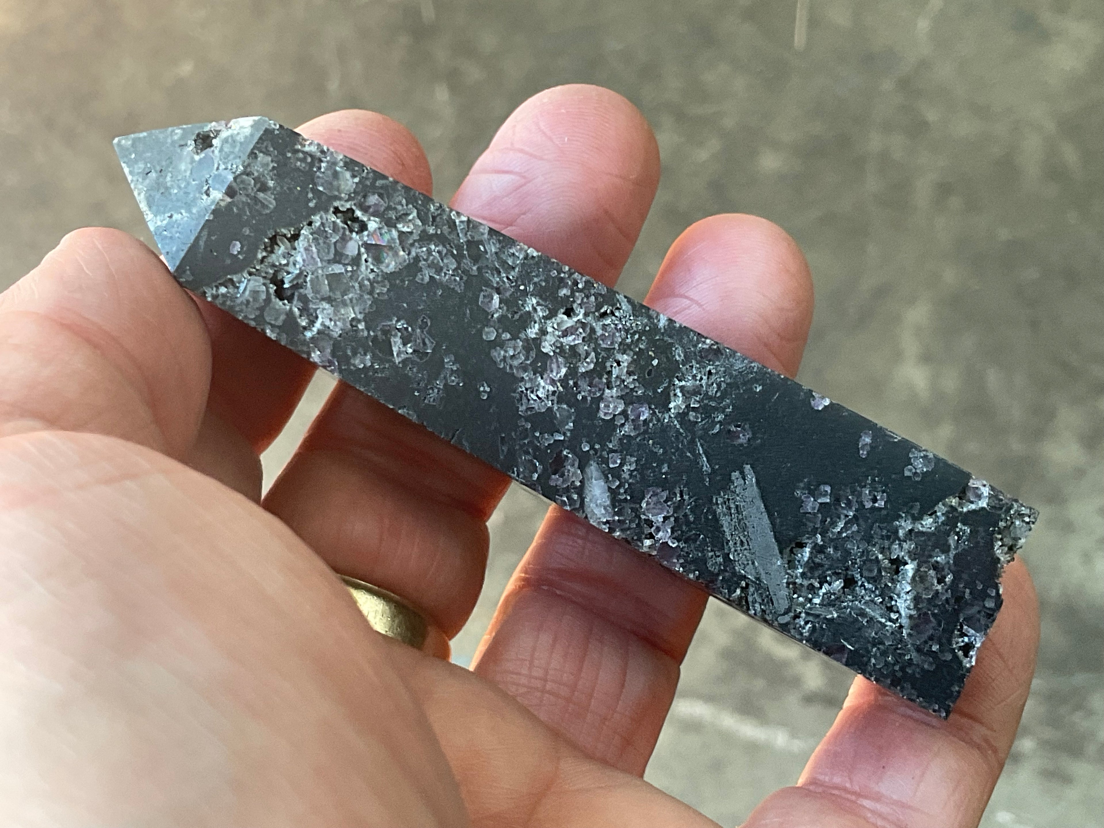 90g Chalcedony on Druzy Quartz Generator with Lavender Fluorite and Clear Quartz 1B