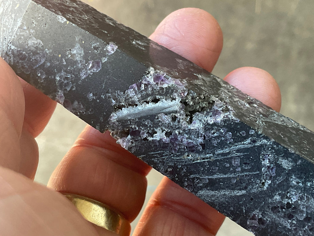 90g Chalcedony on Druzy Quartz Generator with Lavender Fluorite and Clear Quartz 1B