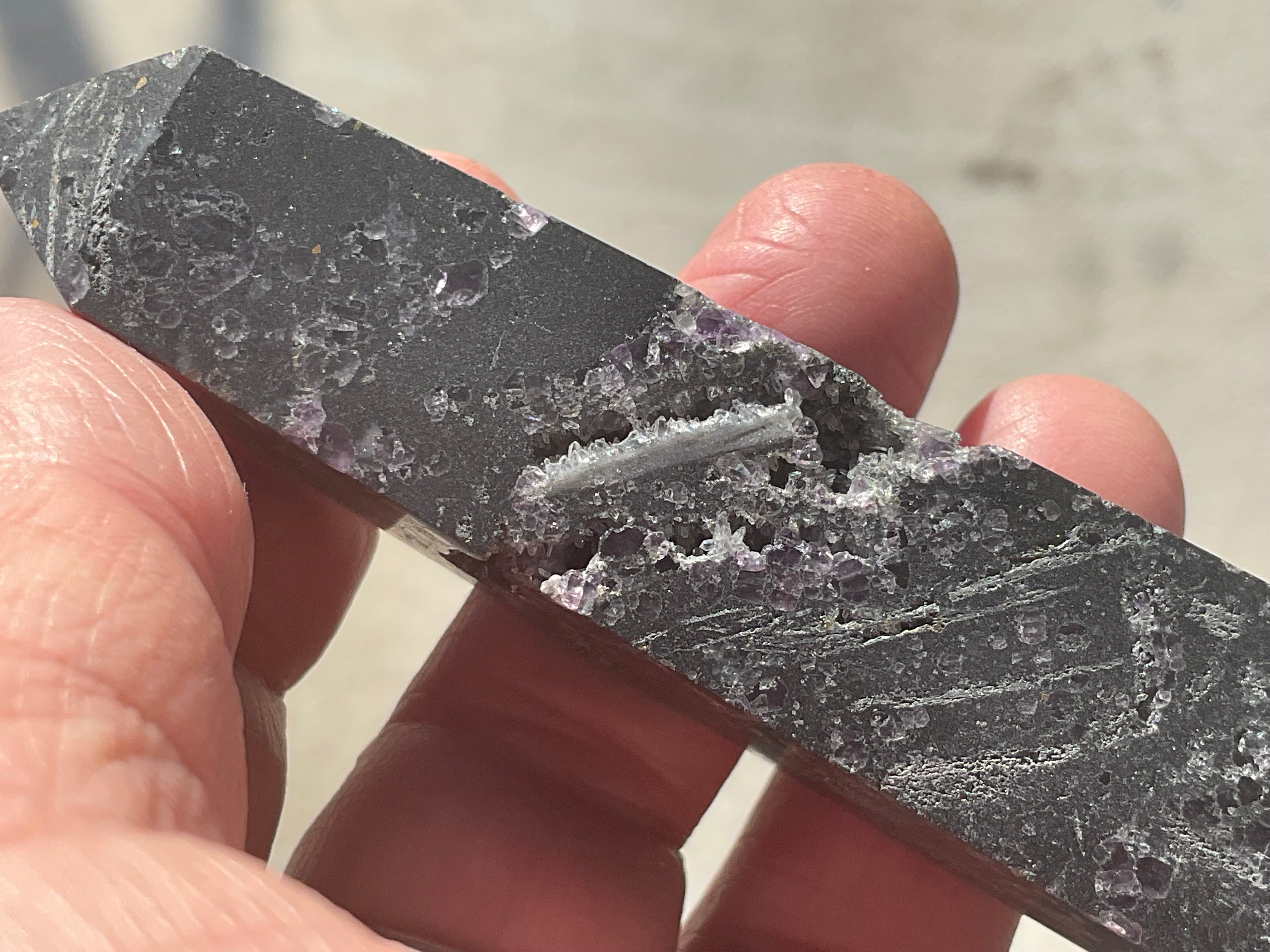 90g Chalcedony on Druzy Quartz Generator with Lavender Fluorite and Clear Quartz 1B