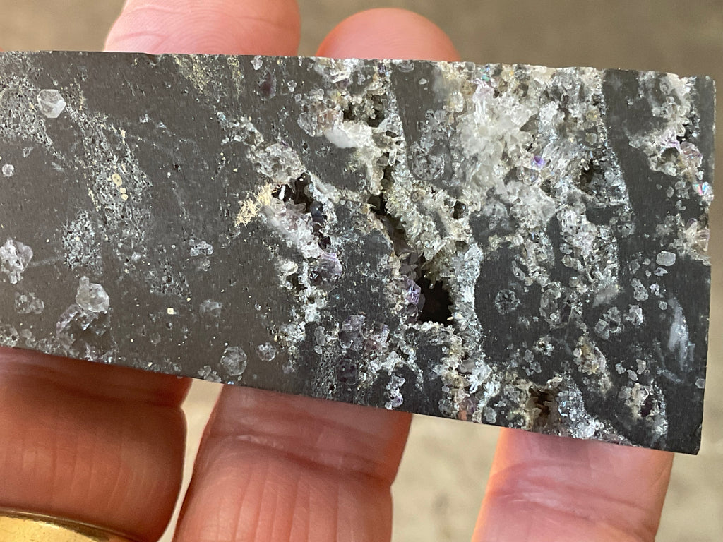 100g Chalcedony on Druzy Quartz Generator With Lavender Fluorite and Clear Quartz 2A