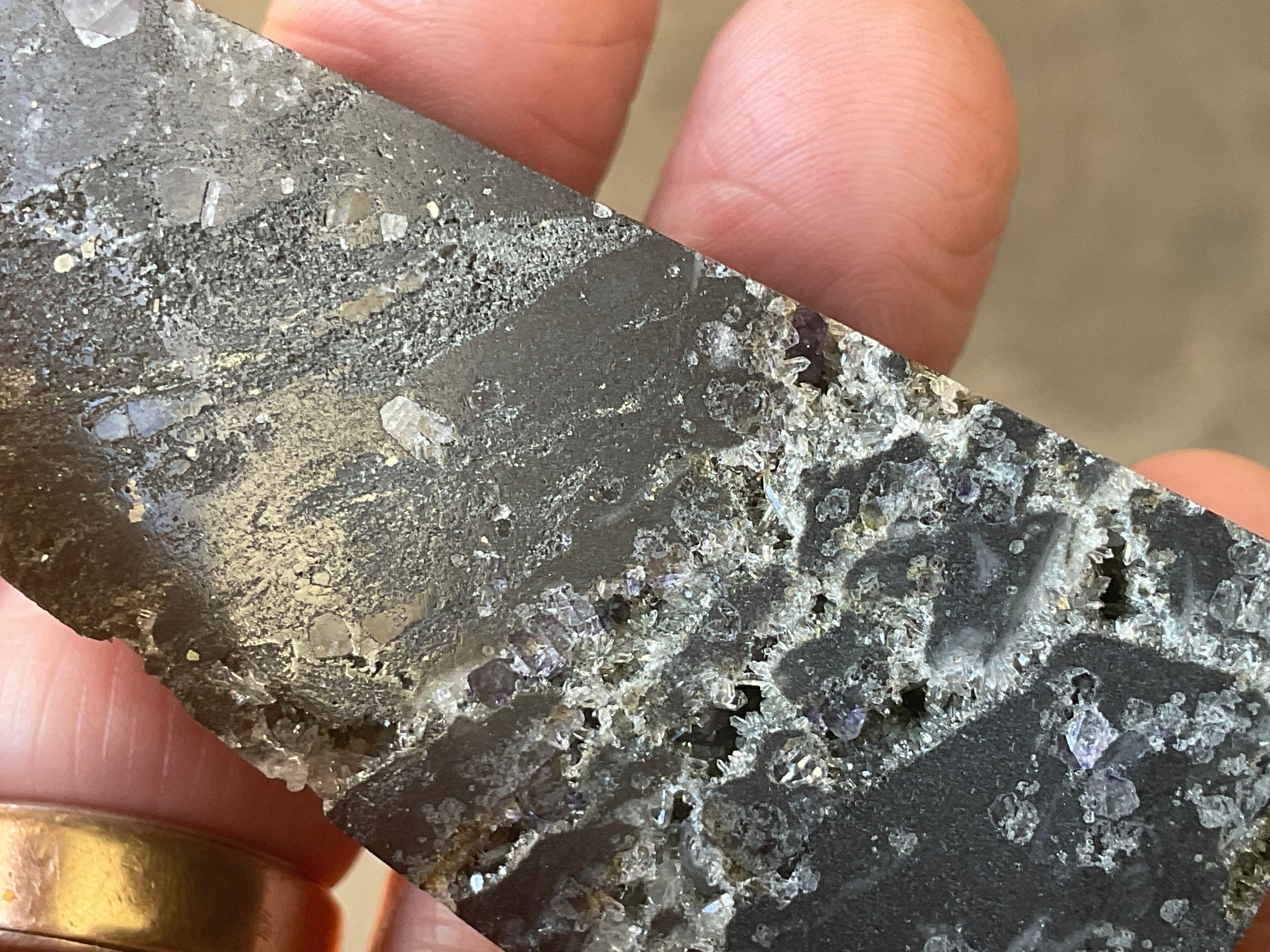 100g Chalcedony on Druzy Quartz Generator With Lavender Fluorite and Clear Quartz 2A