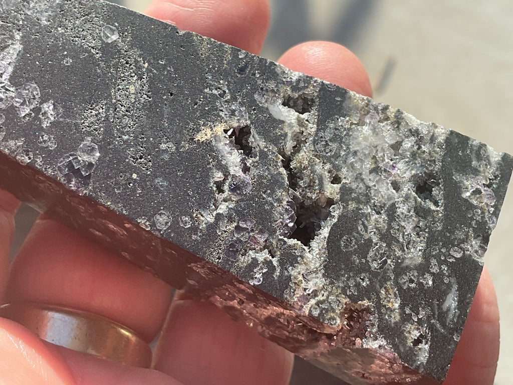 100g Chalcedony on Druzy Quartz Generator With Lavender Fluorite and Clear Quartz 2A