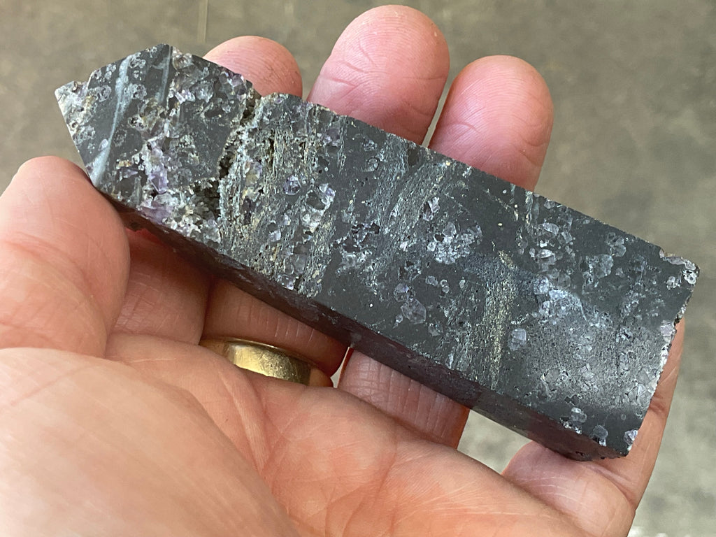 110g Chalcedony on Druzy Quartz Generator with Lavender Fluorite and Clear Quartz 4A