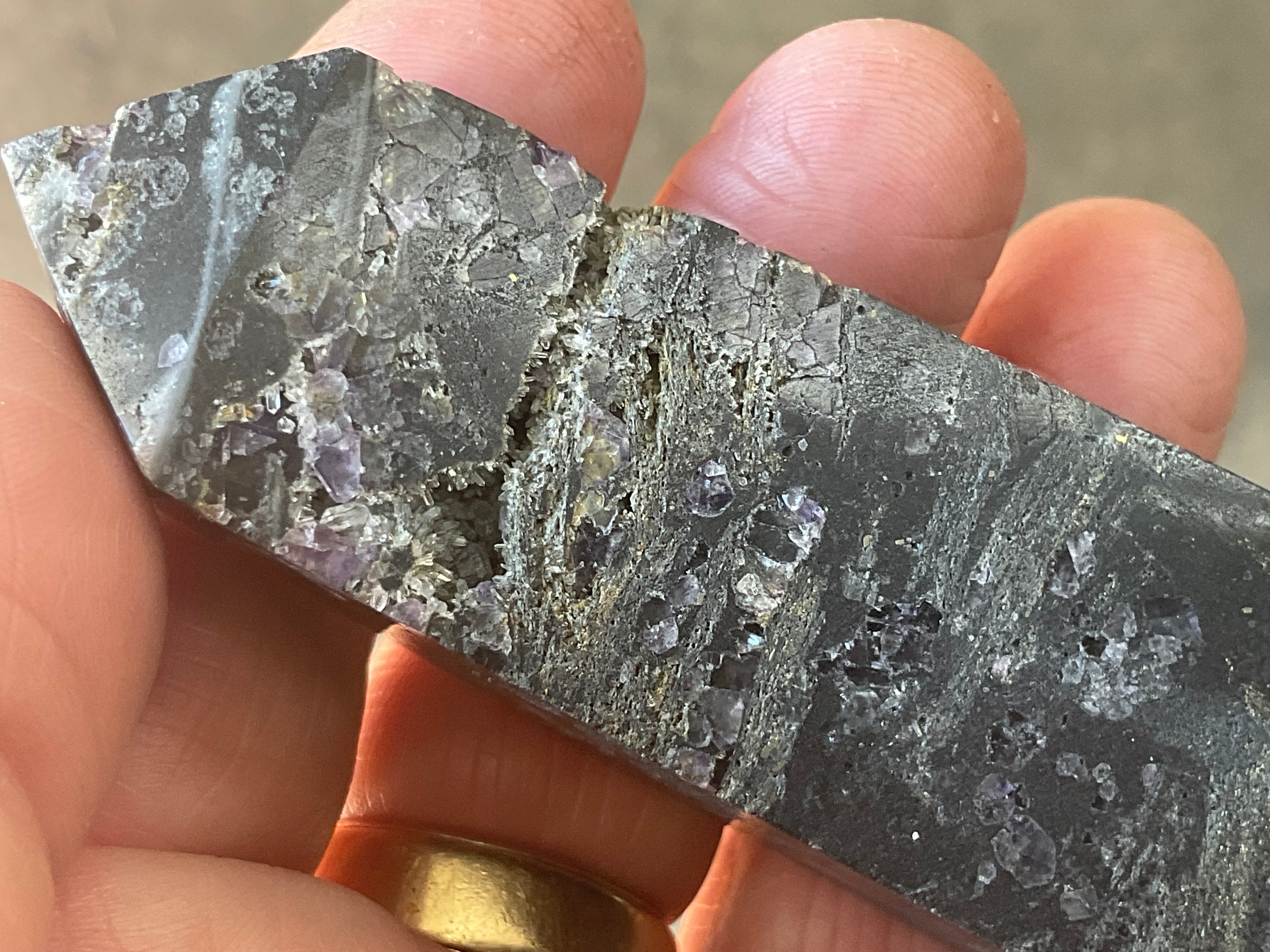 110g Chalcedony on Druzy Quartz Generator with Lavender Fluorite and Clear Quartz 4A