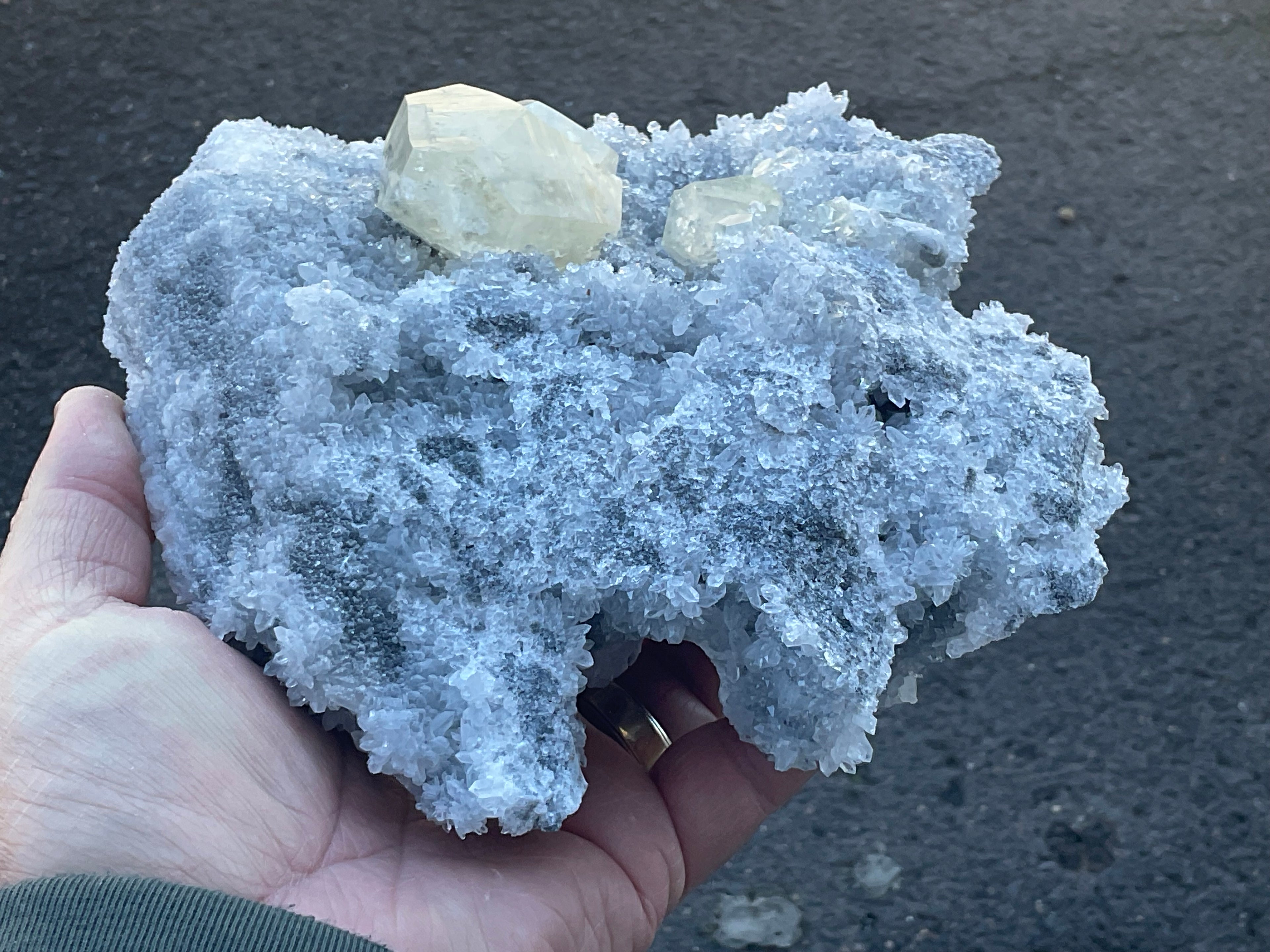 1.382kg XL Diamond Calcite on Quartz/Sphalerite Specimen