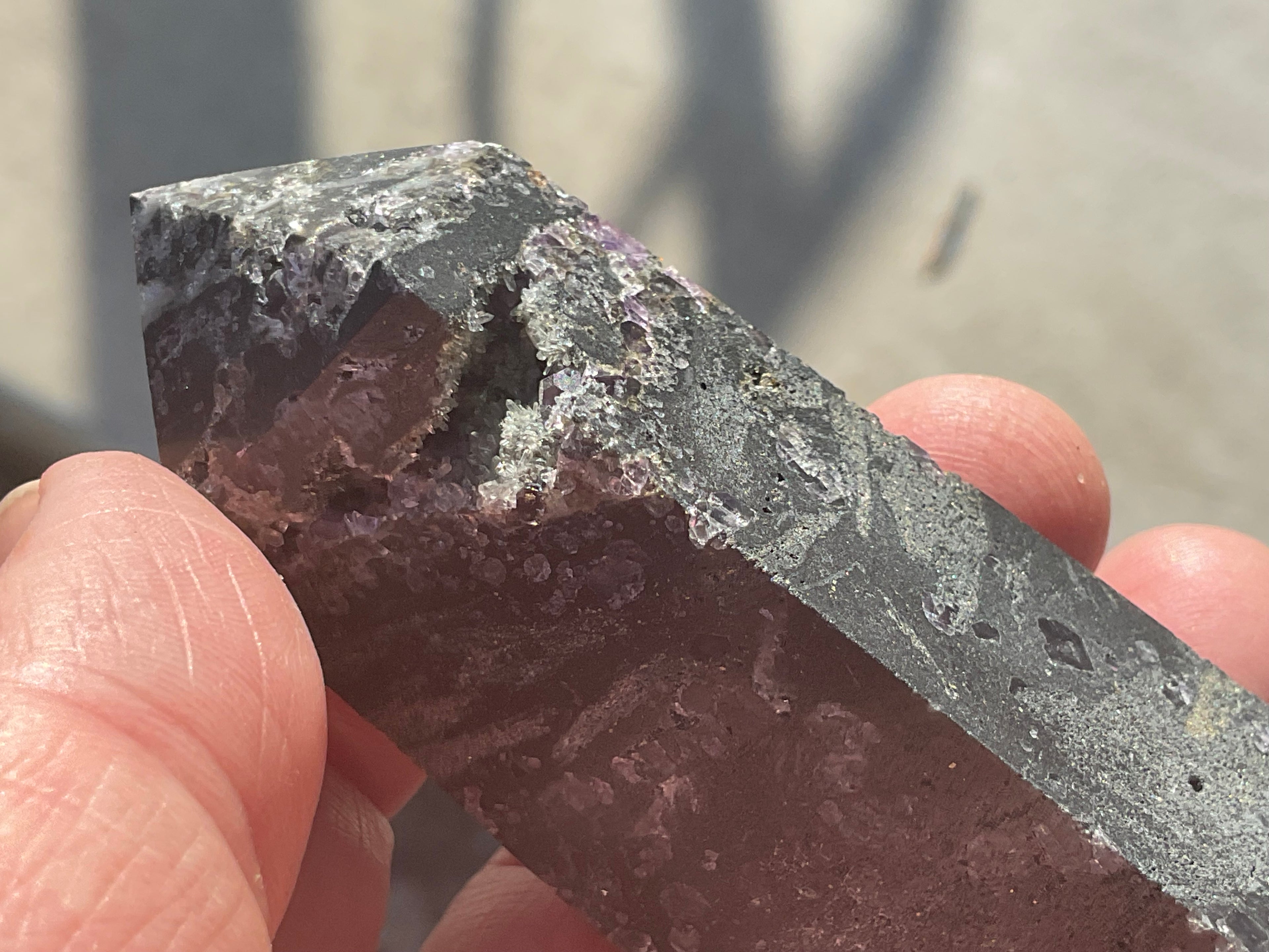 110g Chalcedony on Druzy Quartz Generator with Lavender Fluorite and Clear Quartz 4A