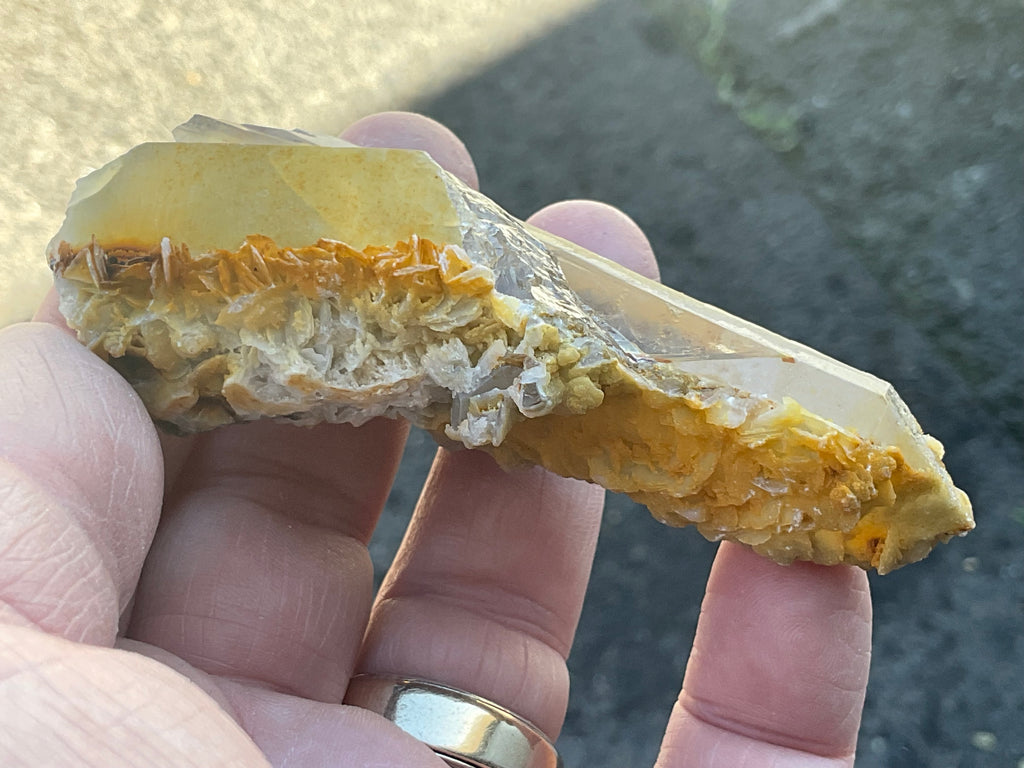 78g Yellow Petal Calcite on Quartz Point Specimen A
