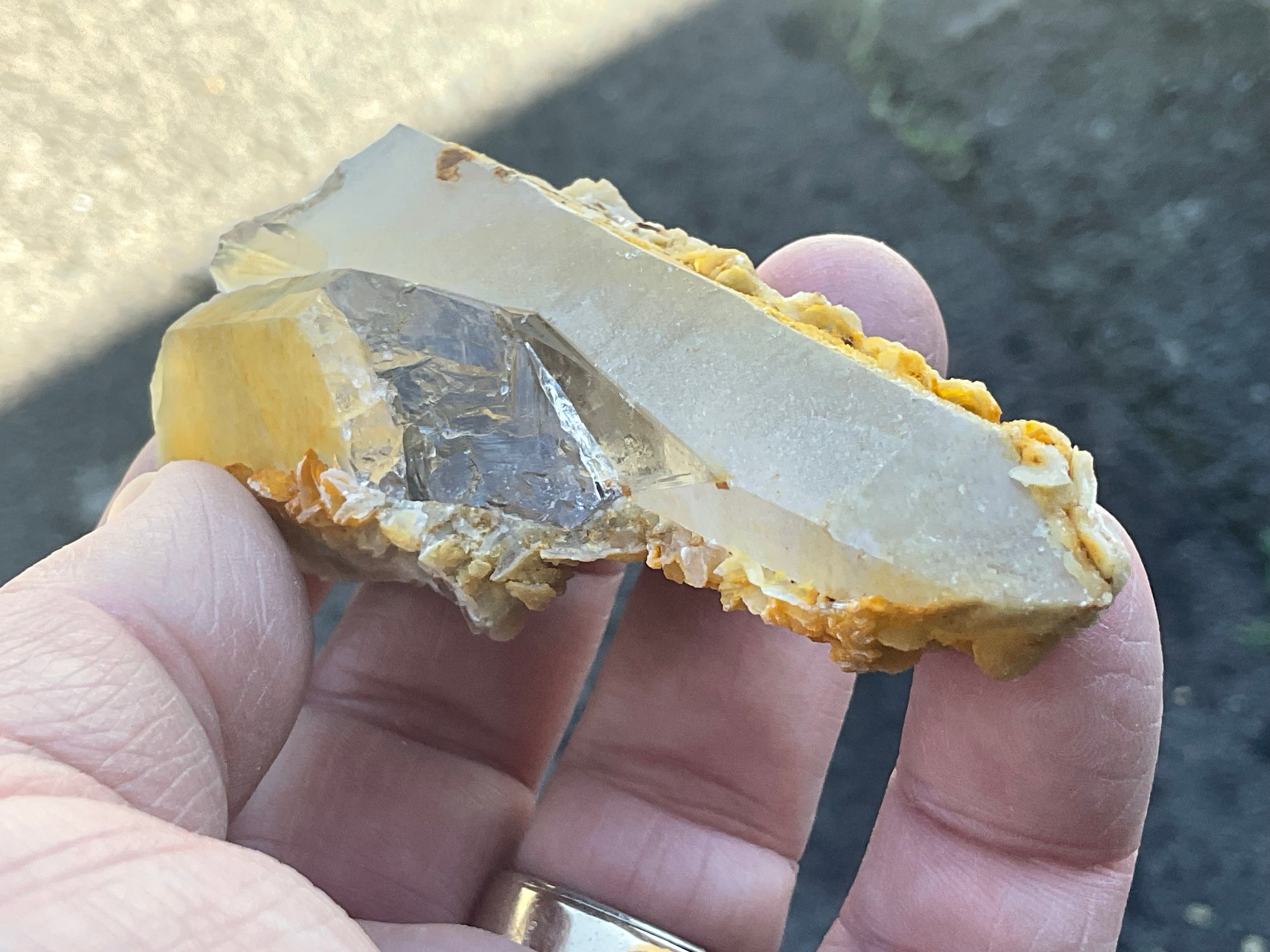 78g Yellow Petal Calcite on Quartz Point Specimen A
