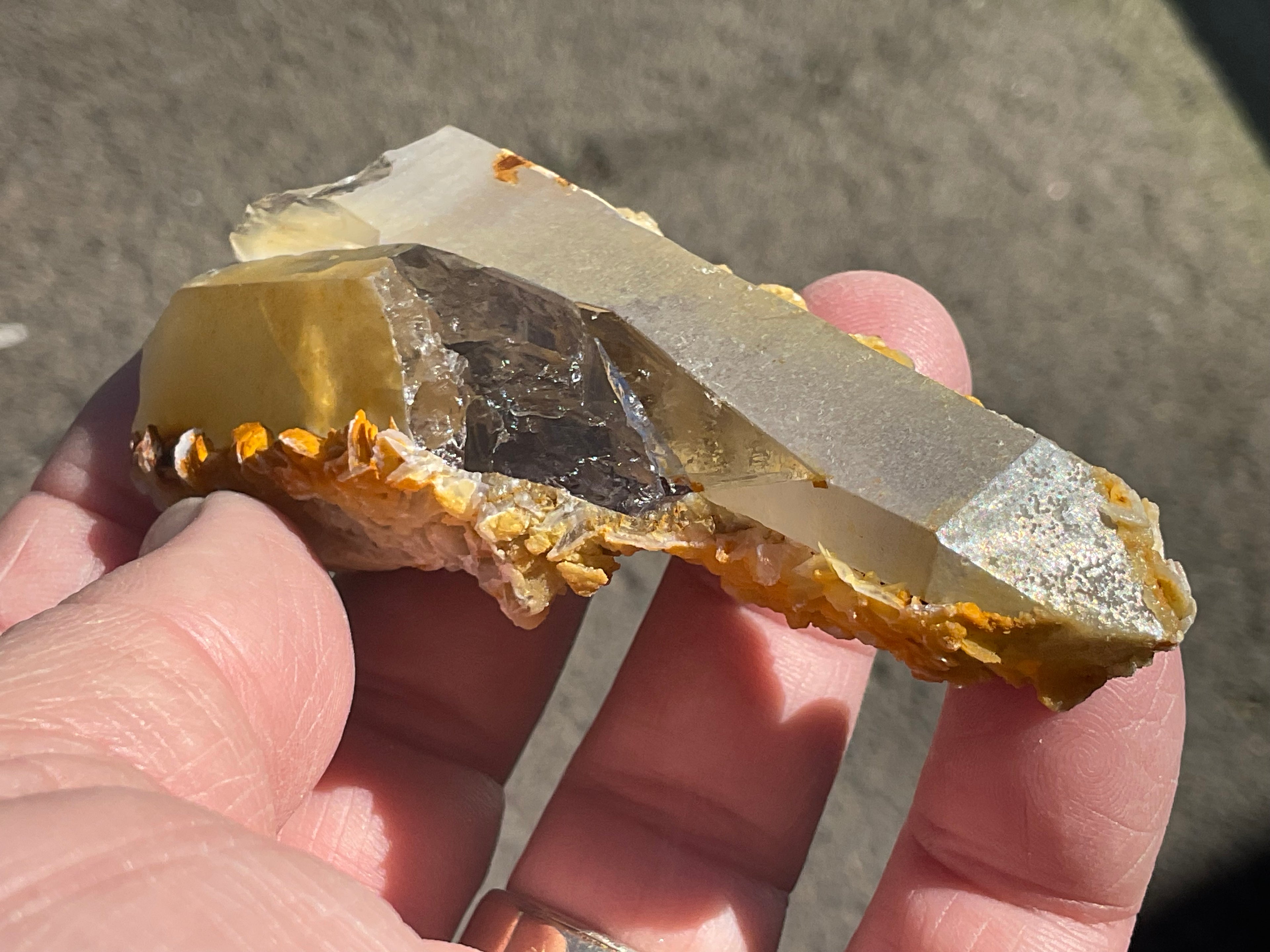 78g Yellow Petal Calcite on Quartz Point Specimen A