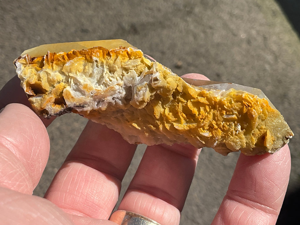 78g Yellow Petal Calcite on Quartz Point Specimen A