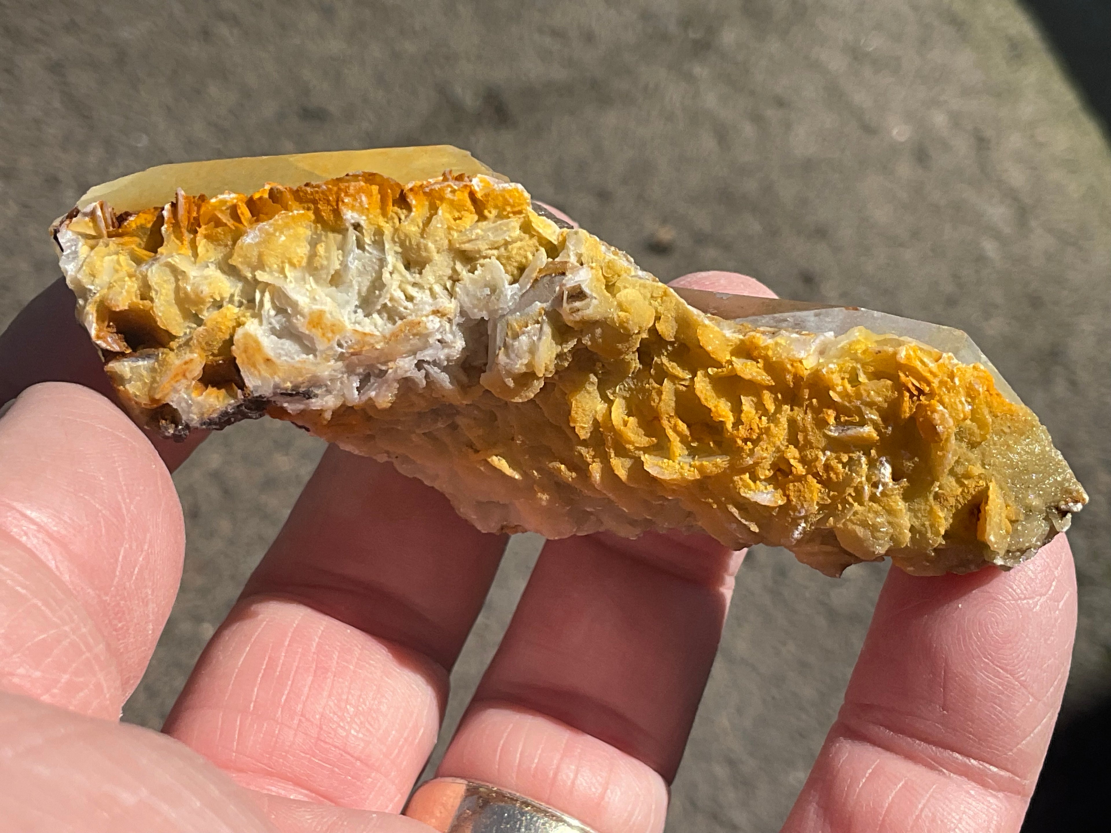 78g Yellow Petal Calcite on Quartz Point Specimen A