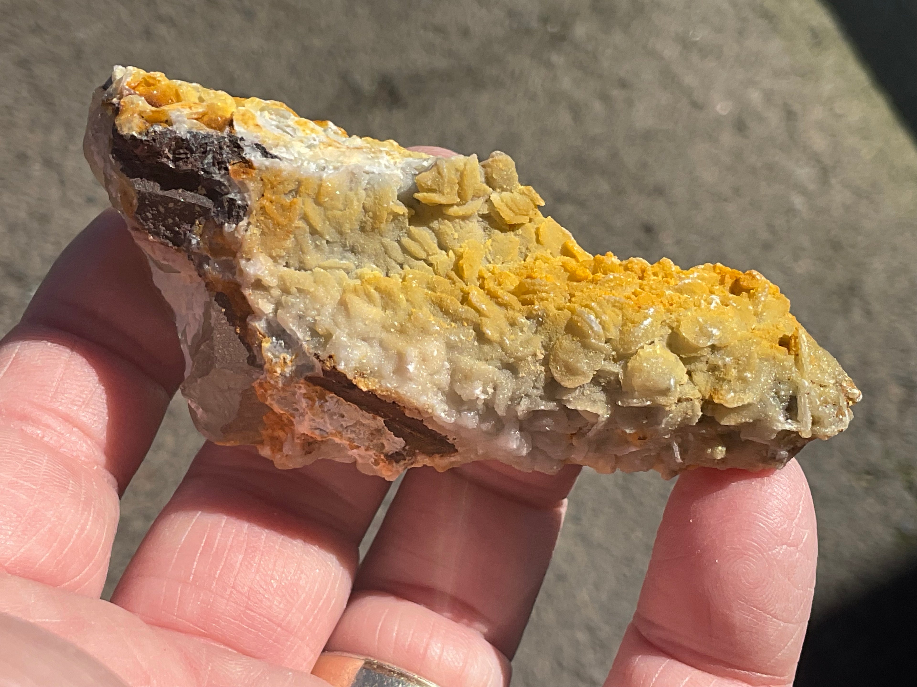 78g Yellow Petal Calcite on Quartz Point Specimen A
