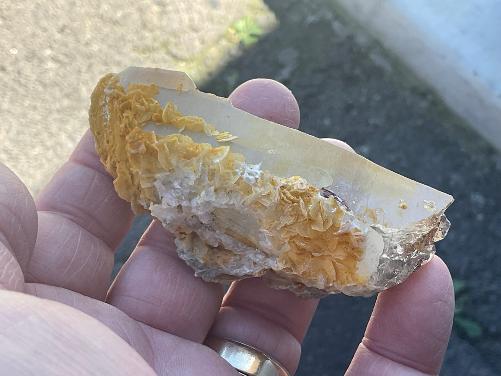 100g Yellow Petal Calcite on Quartz Points Specimen B