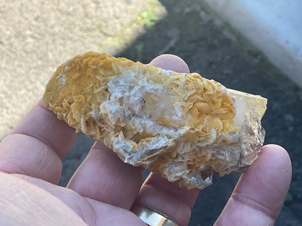100g Yellow Petal Calcite on Quartz Points Specimen B