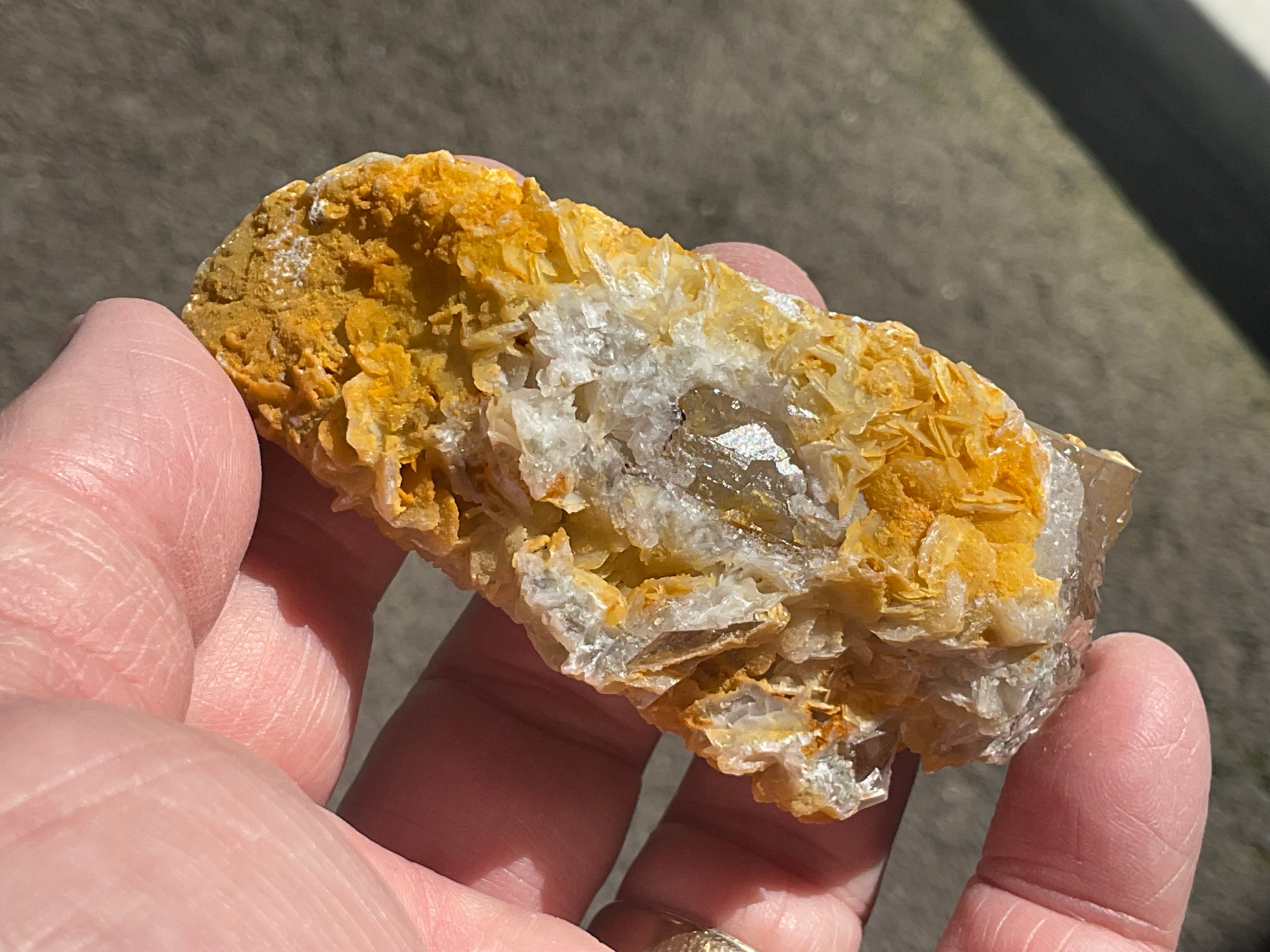 100g Yellow Petal Calcite on Quartz Points Specimen B