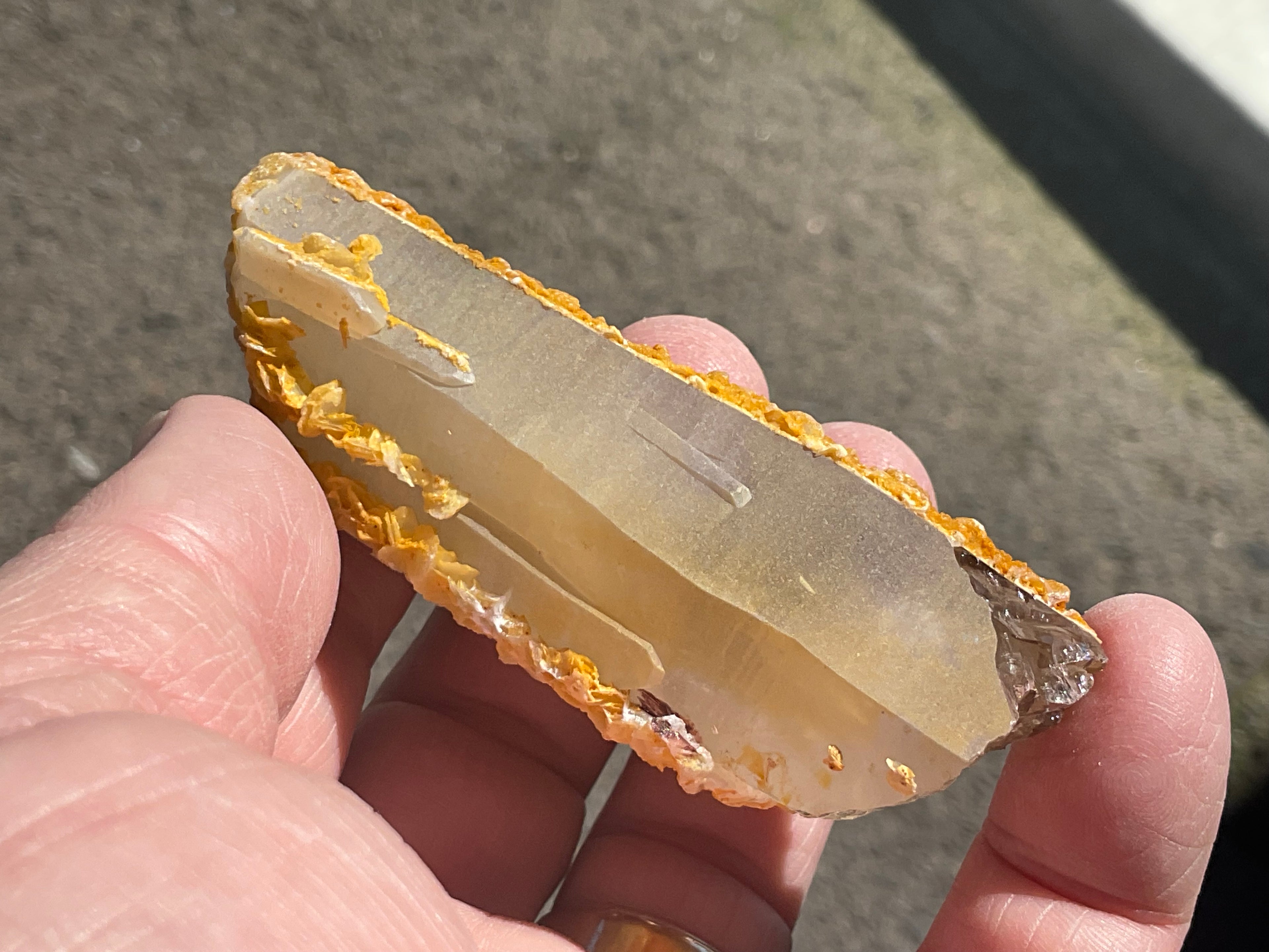 100g Yellow Petal Calcite on Quartz Points Specimen B