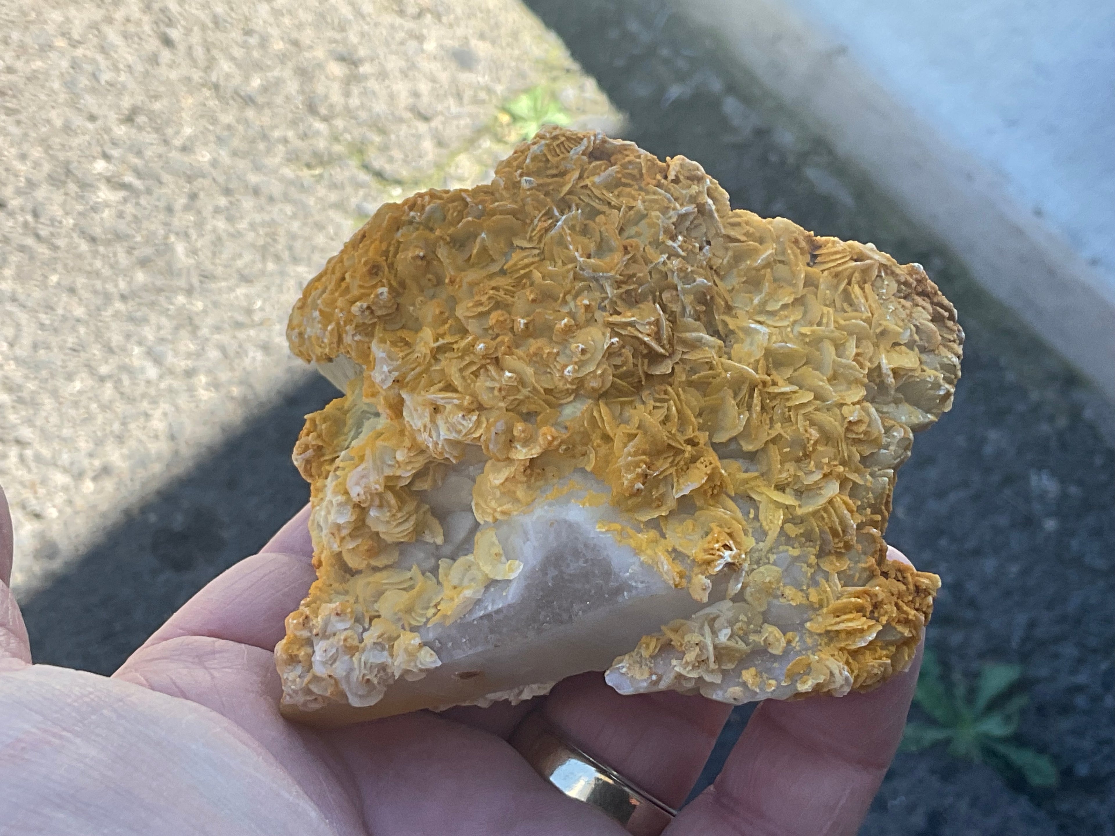 294g Yellow Petal Calcite on Quartz Points Specimen C