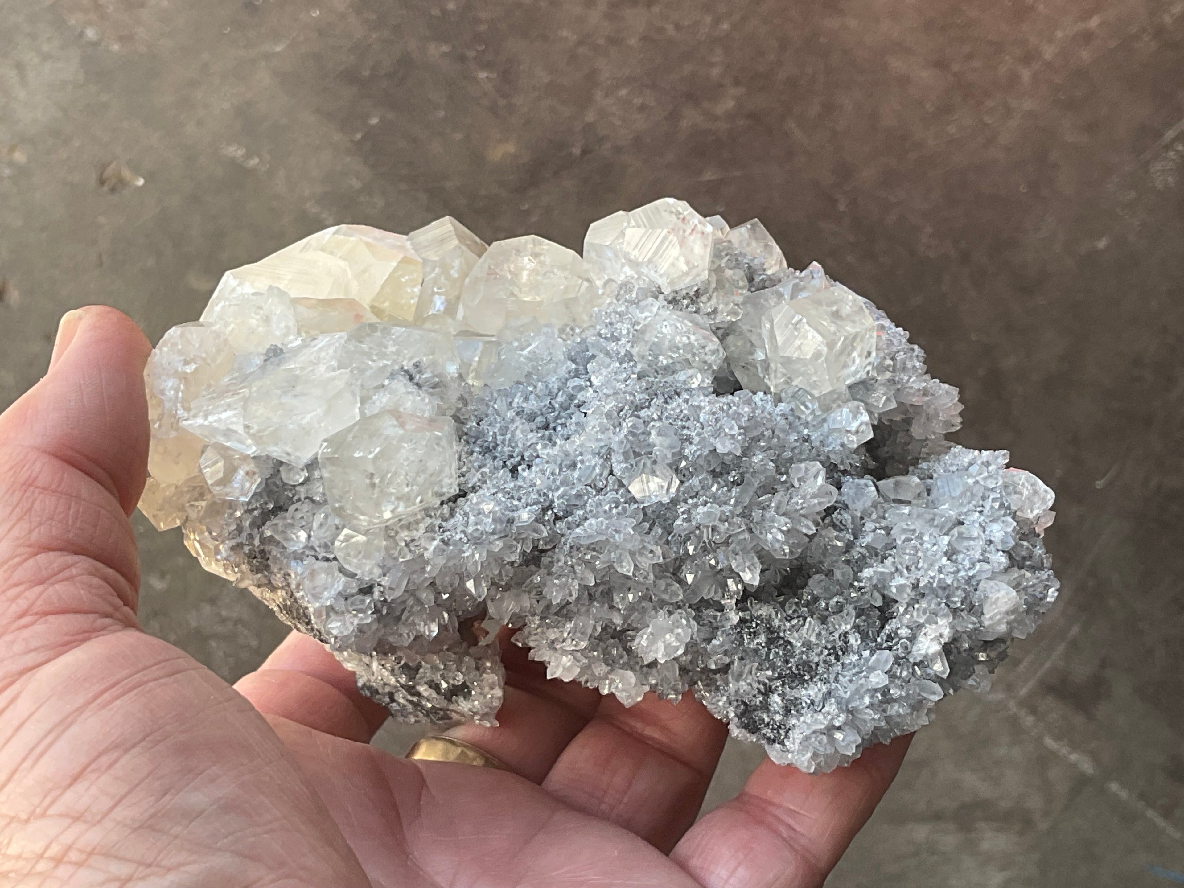 578g Large Diamond Calcite on Needle Quartz Specimen 3B from Fujian, China