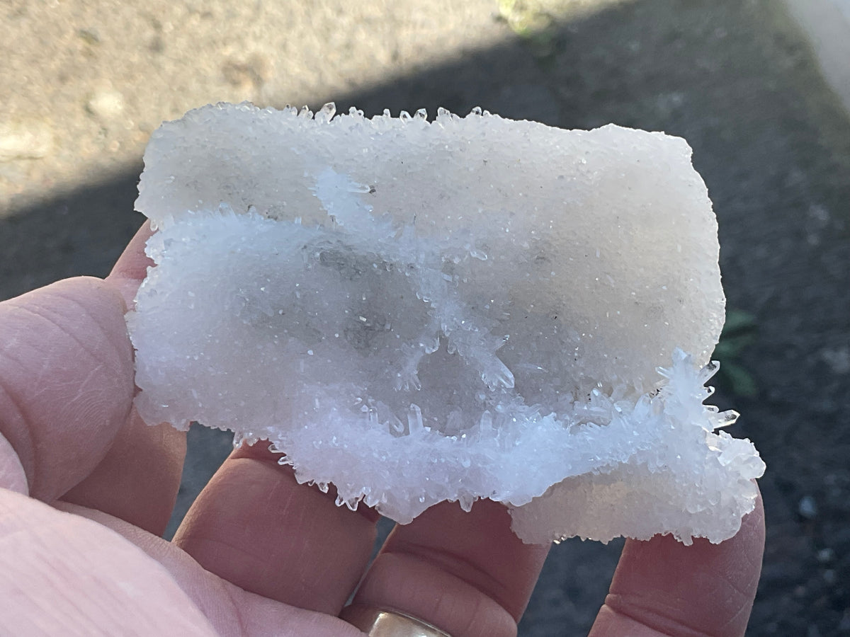 72g Calcite on White Chalcedony on Druzy Quartz with Clear Quartz Lattice Specimen from Hunan, China