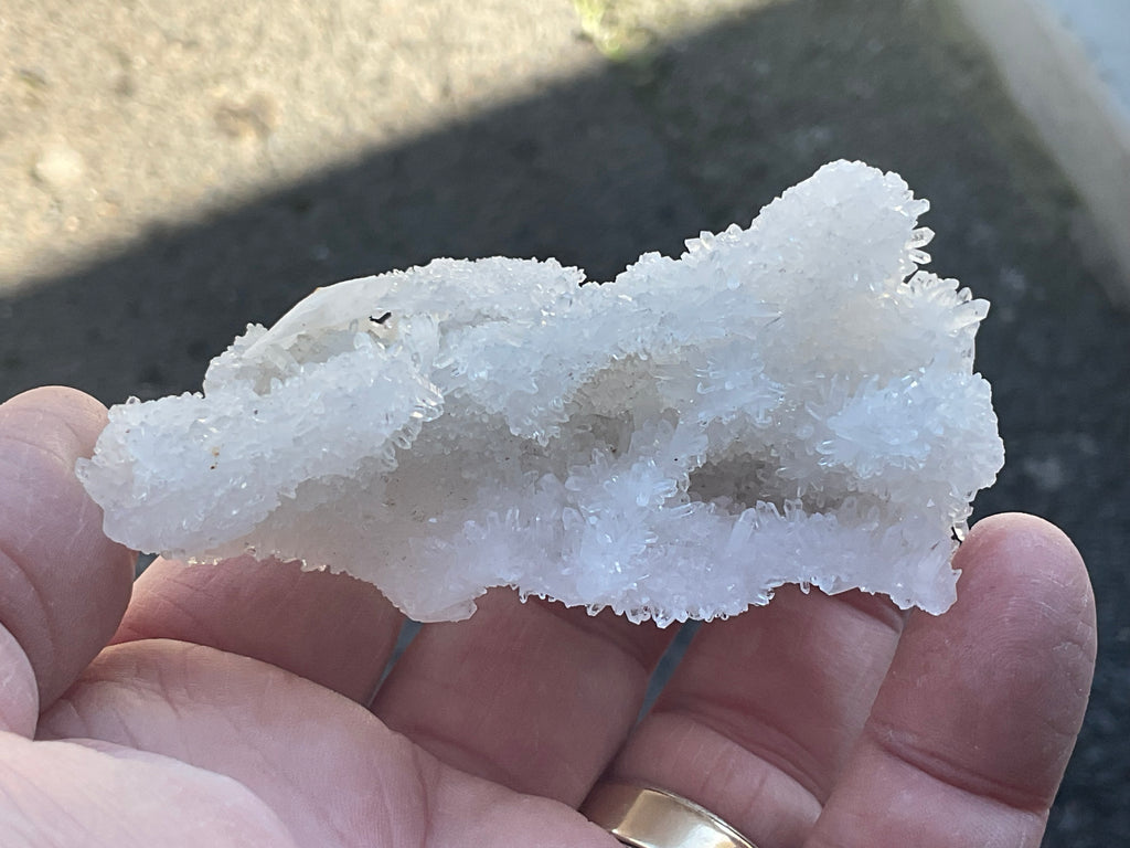 72g Calcite on White Chalcedony on Druzy Quartz with Clear Quartz Lattice Specimen from Hunan, China