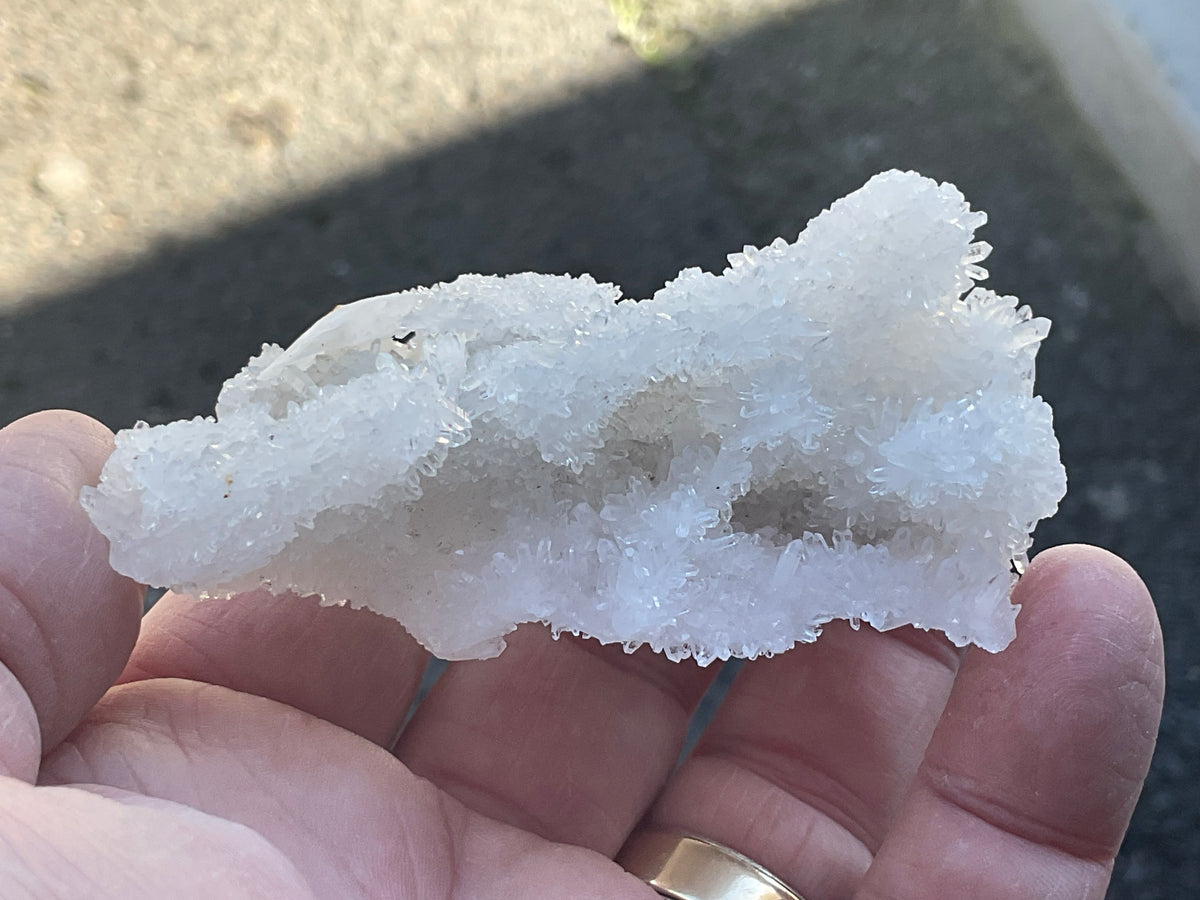 72g Calcite on White Chalcedony on Druzy Quartz with Clear Quartz Lattice Specimen from Hunan, China