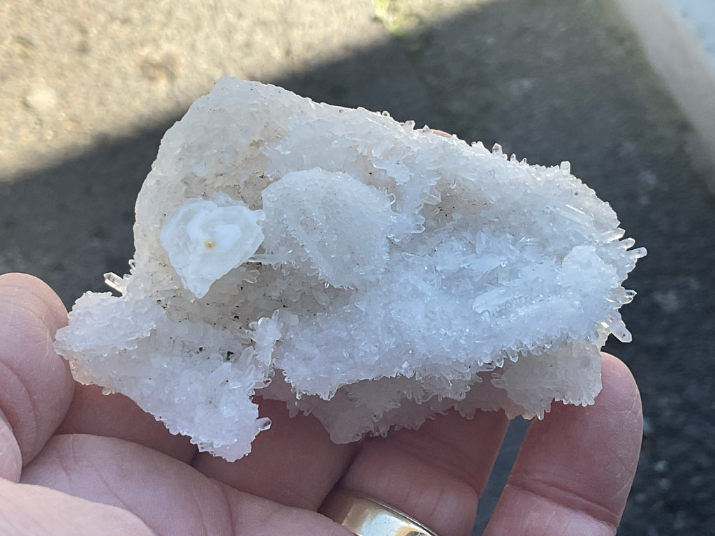 72g Calcite on White Chalcedony on Druzy Quartz with Clear Quartz Lattice Specimen from Hunan, China