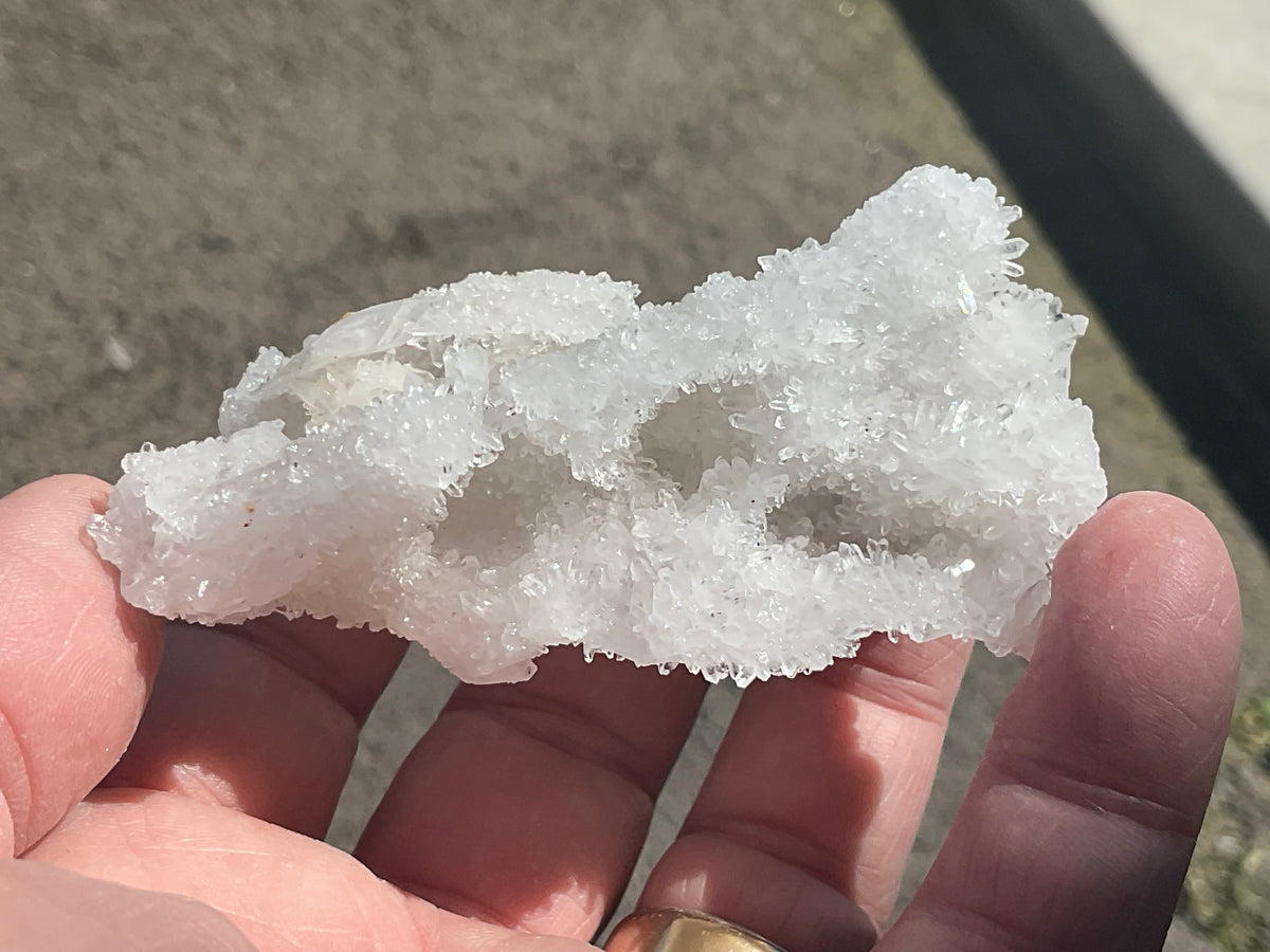 72g Calcite on White Chalcedony on Druzy Quartz with Clear Quartz Lattice Specimen from Hunan, China